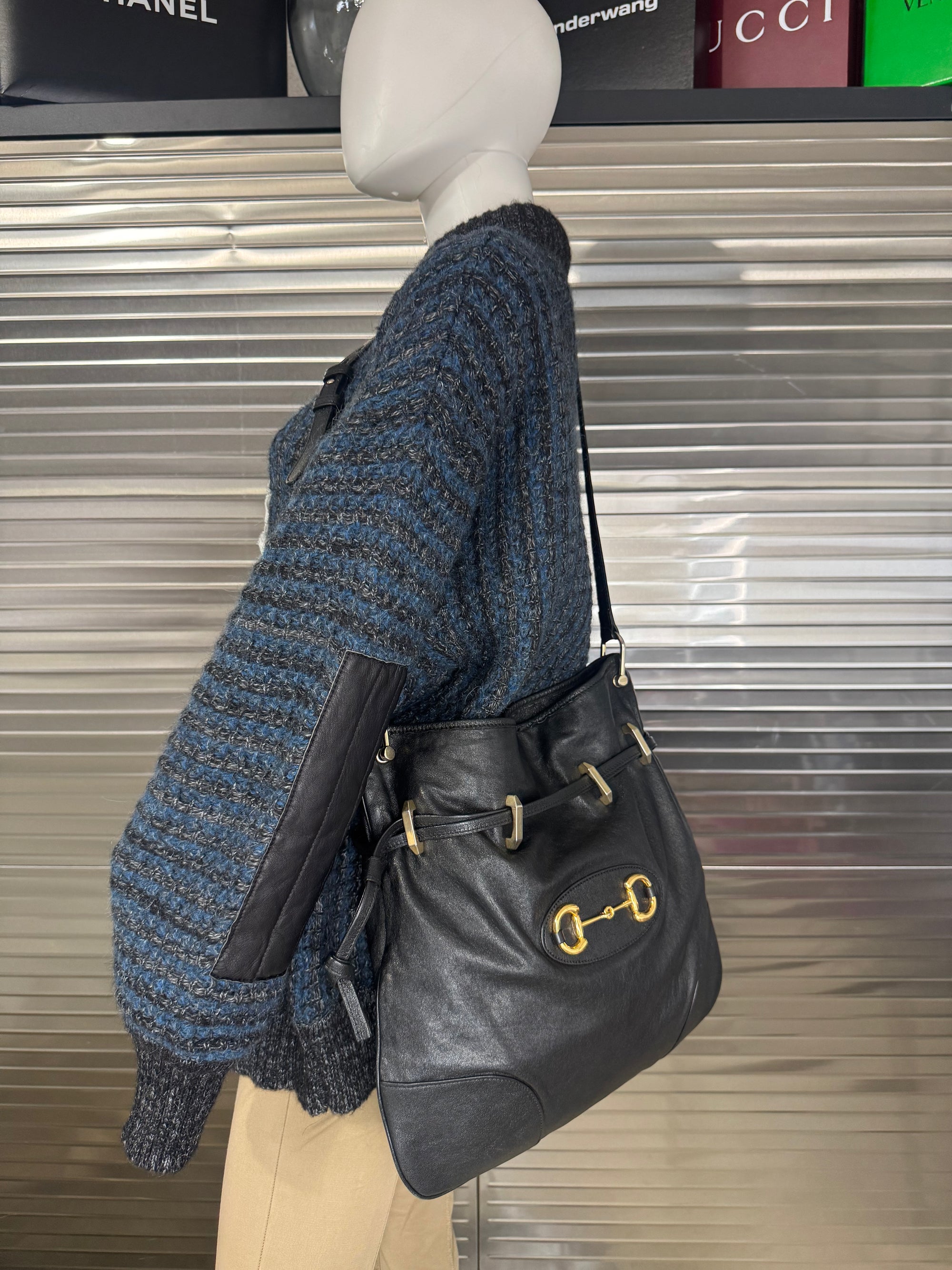 Gucci 1955 Horsebit Cinch Top Leather Bag