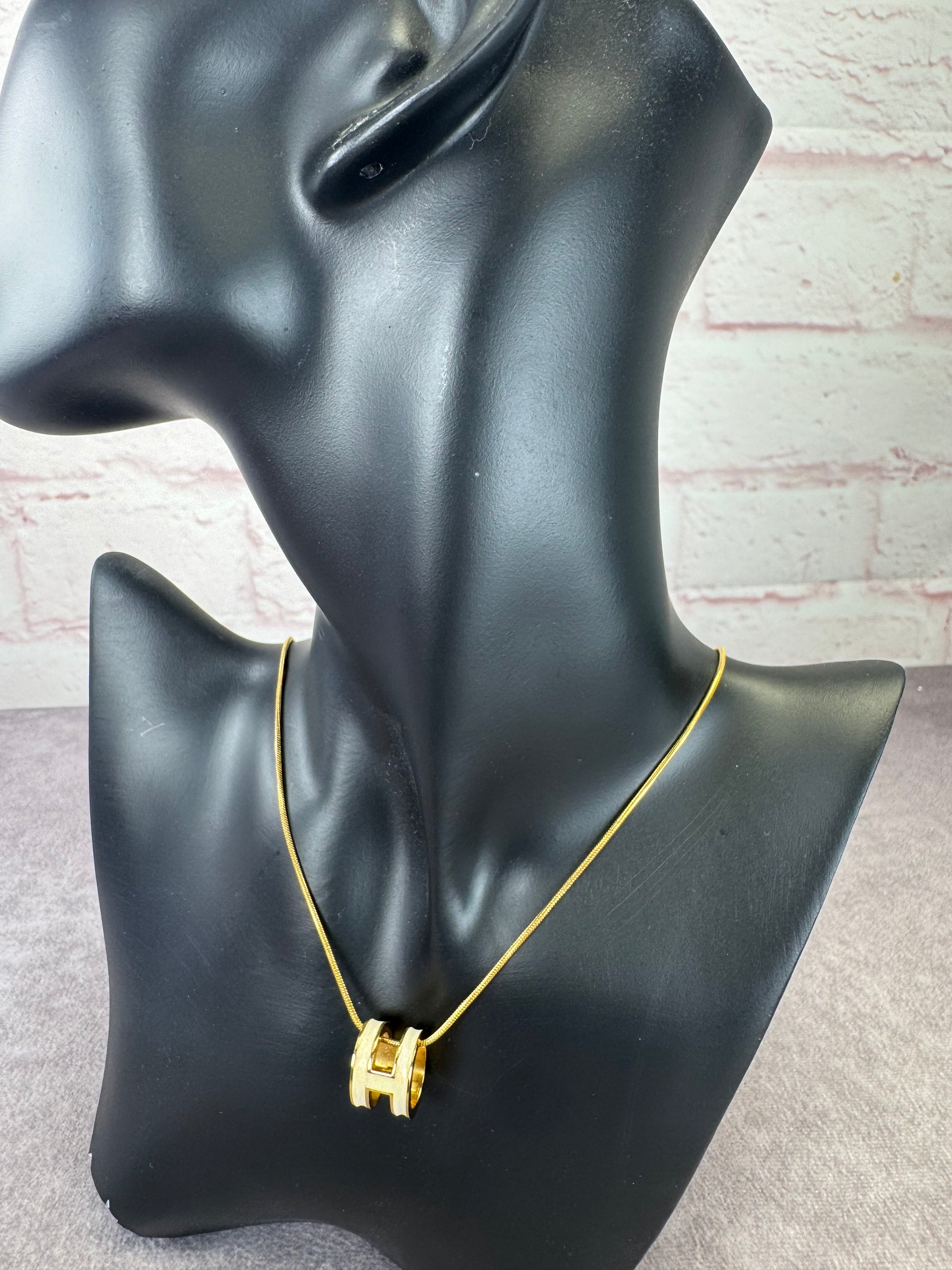 Hermes Ash Pop H Enamel Ivory Pendant Necklace