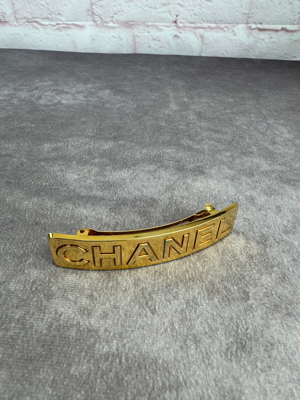 Chanel Vintage Embossed Logo Large Barette