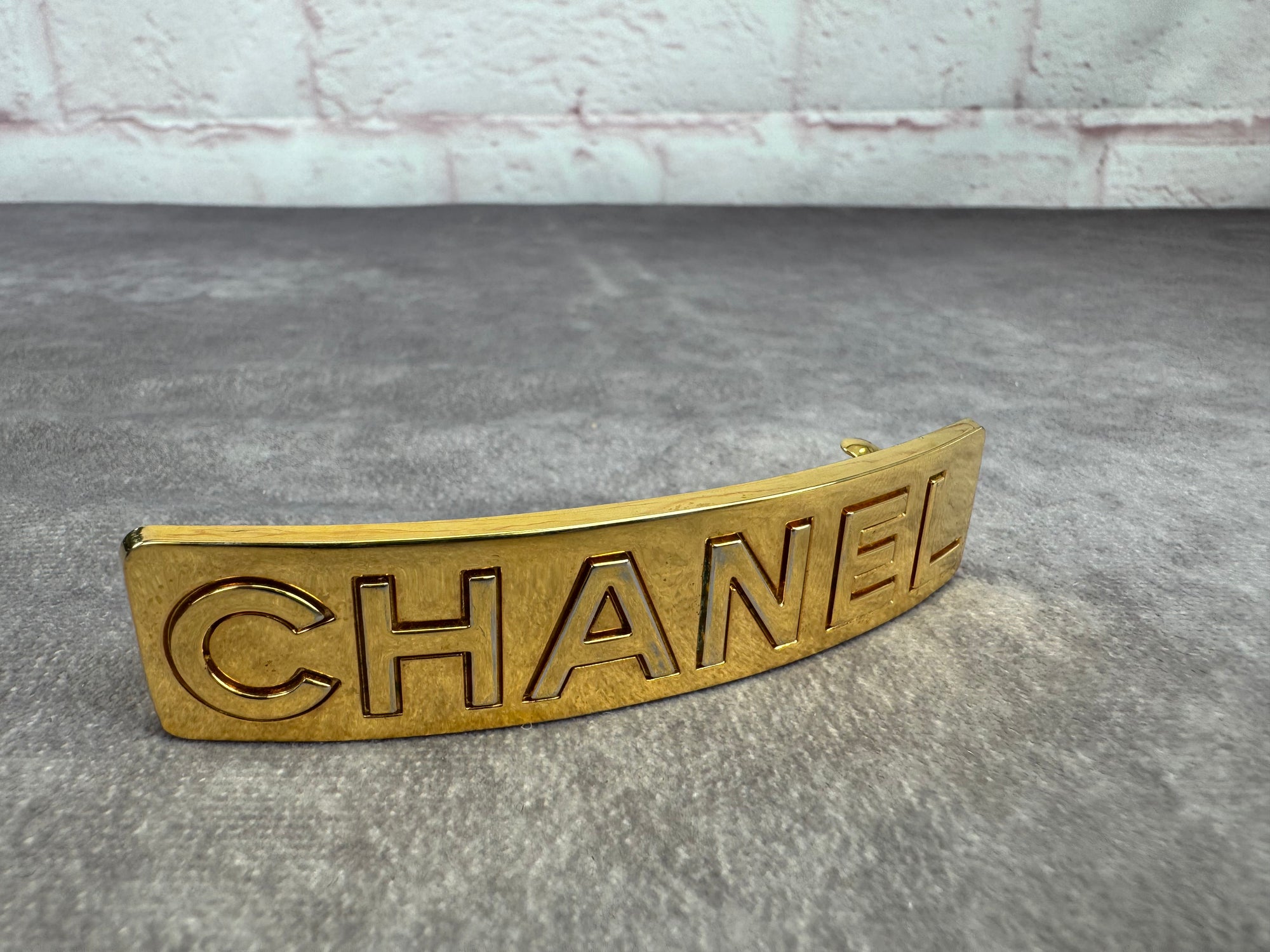 Chanel Vintage Embossed Logo Large Barette