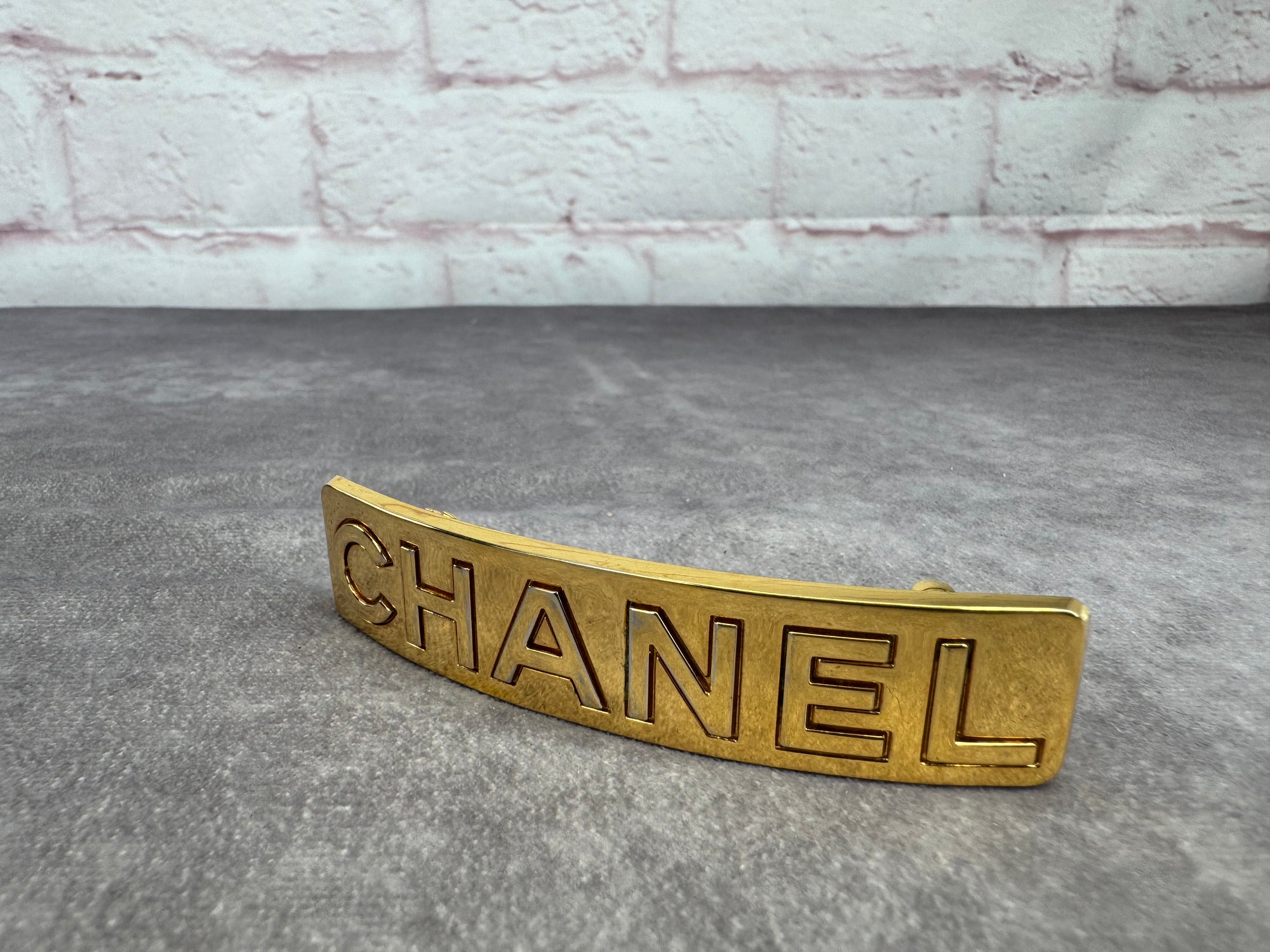 Chanel Vintage Embossed Logo Large Barette