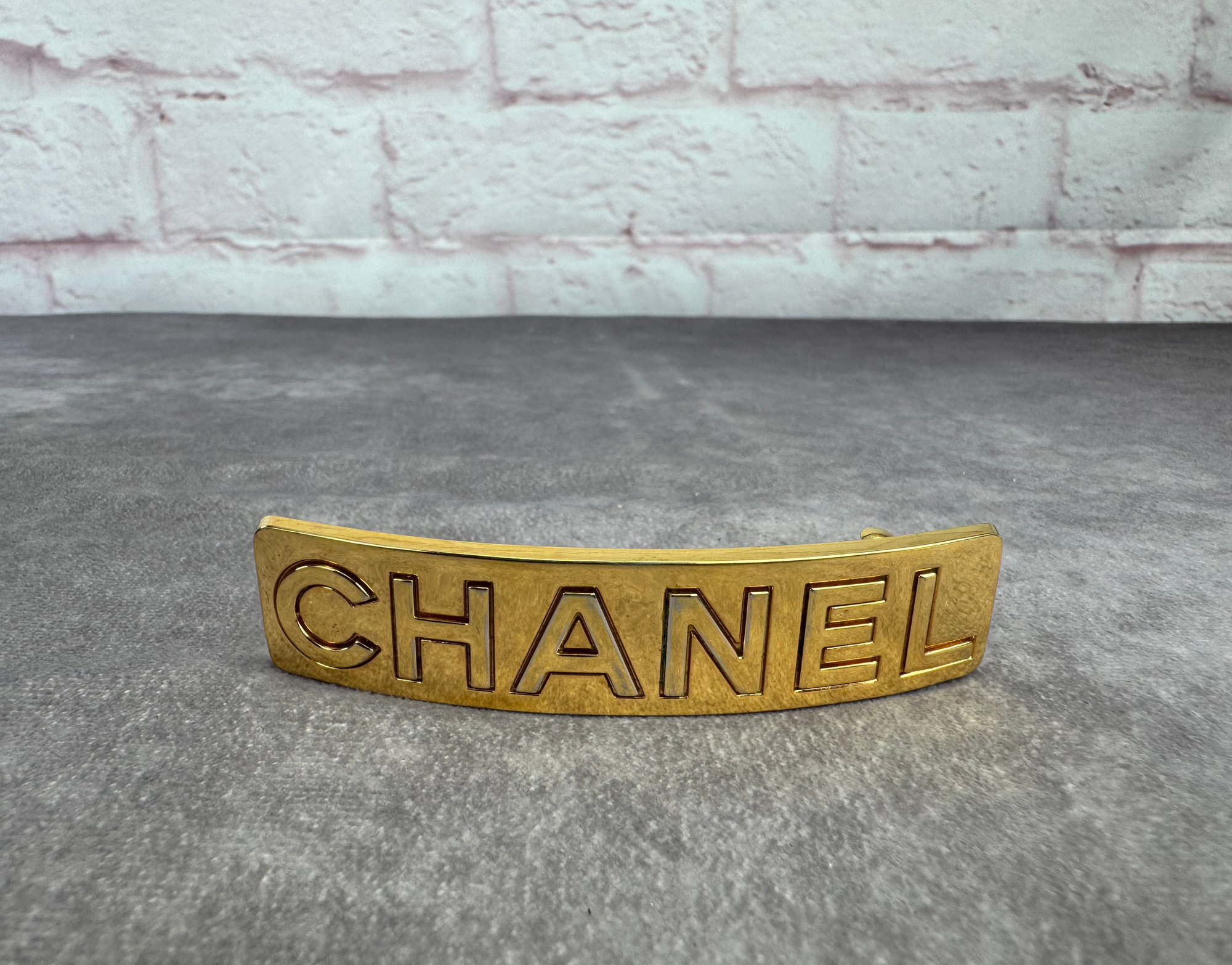 Chanel Vintage Embossed Logo Large Barette