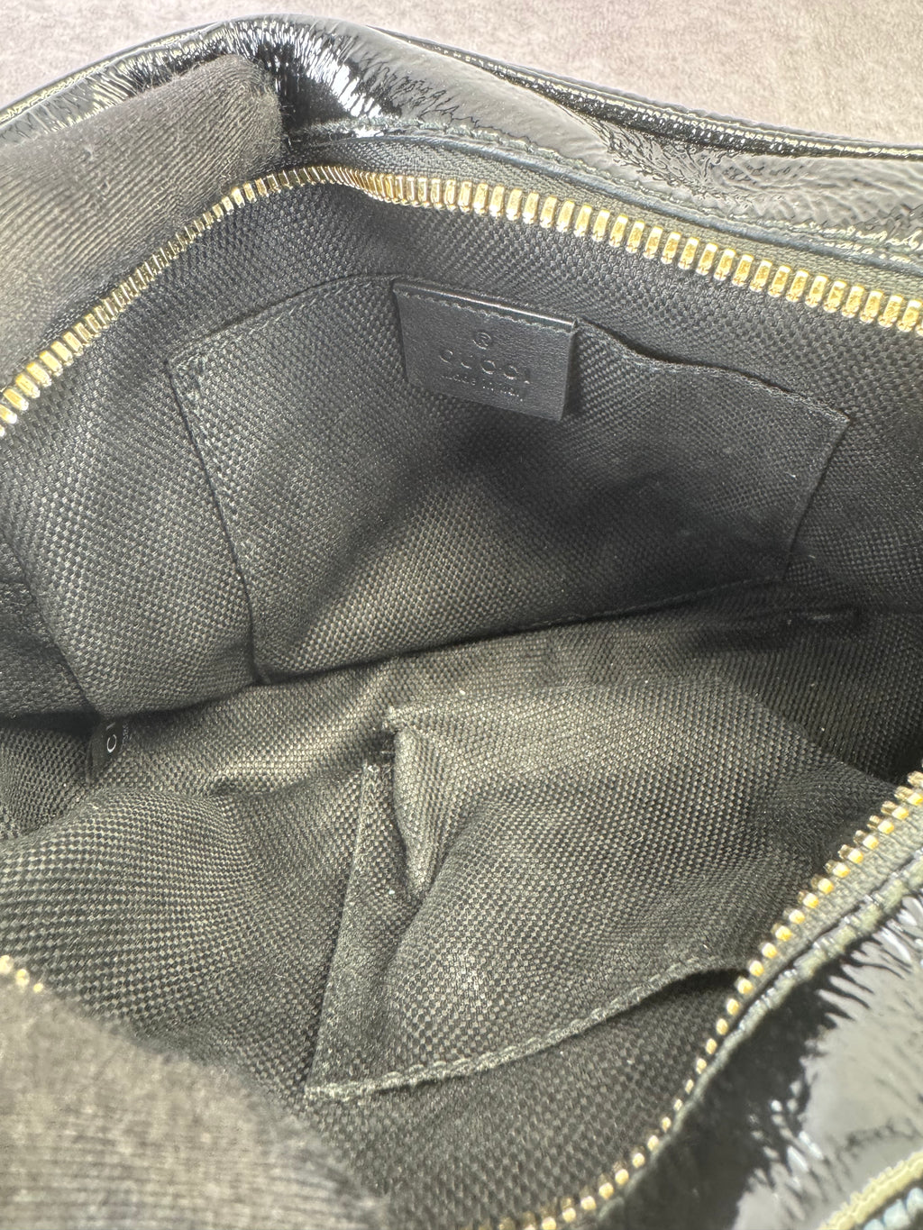 Gucci Patent Black Leather Soho Disco Camera Bag