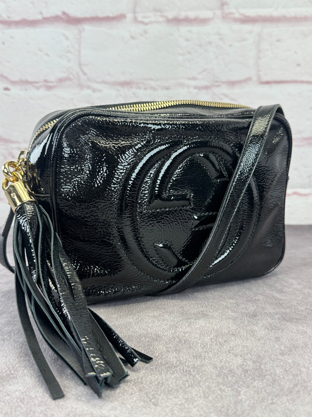 Gucci Patent Black Leather Soho Disco Camera Bag