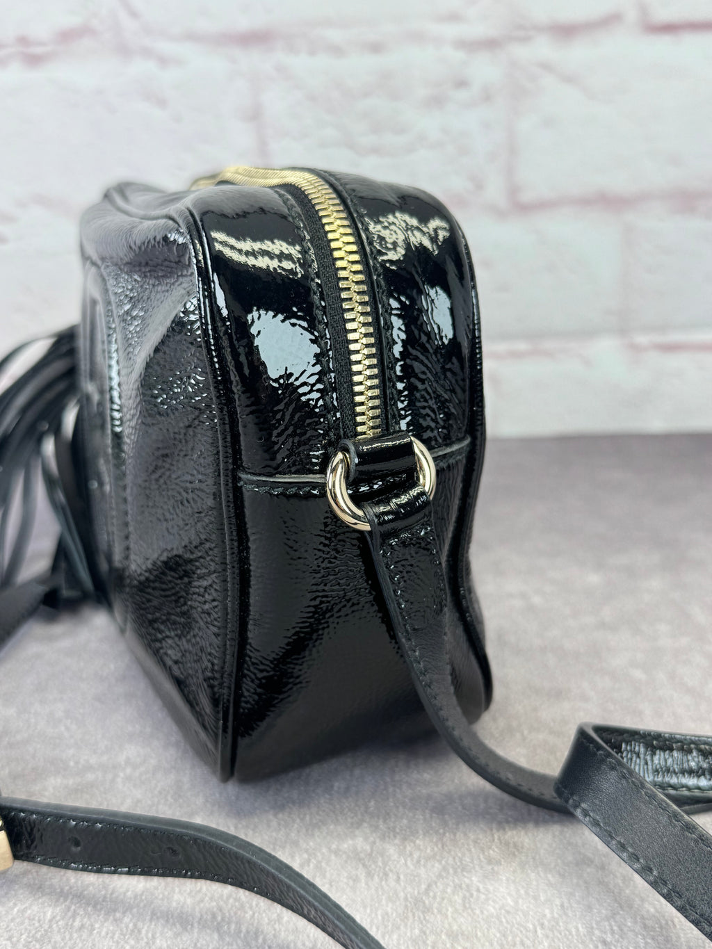 Gucci Patent Black Leather Soho Disco Camera Bag