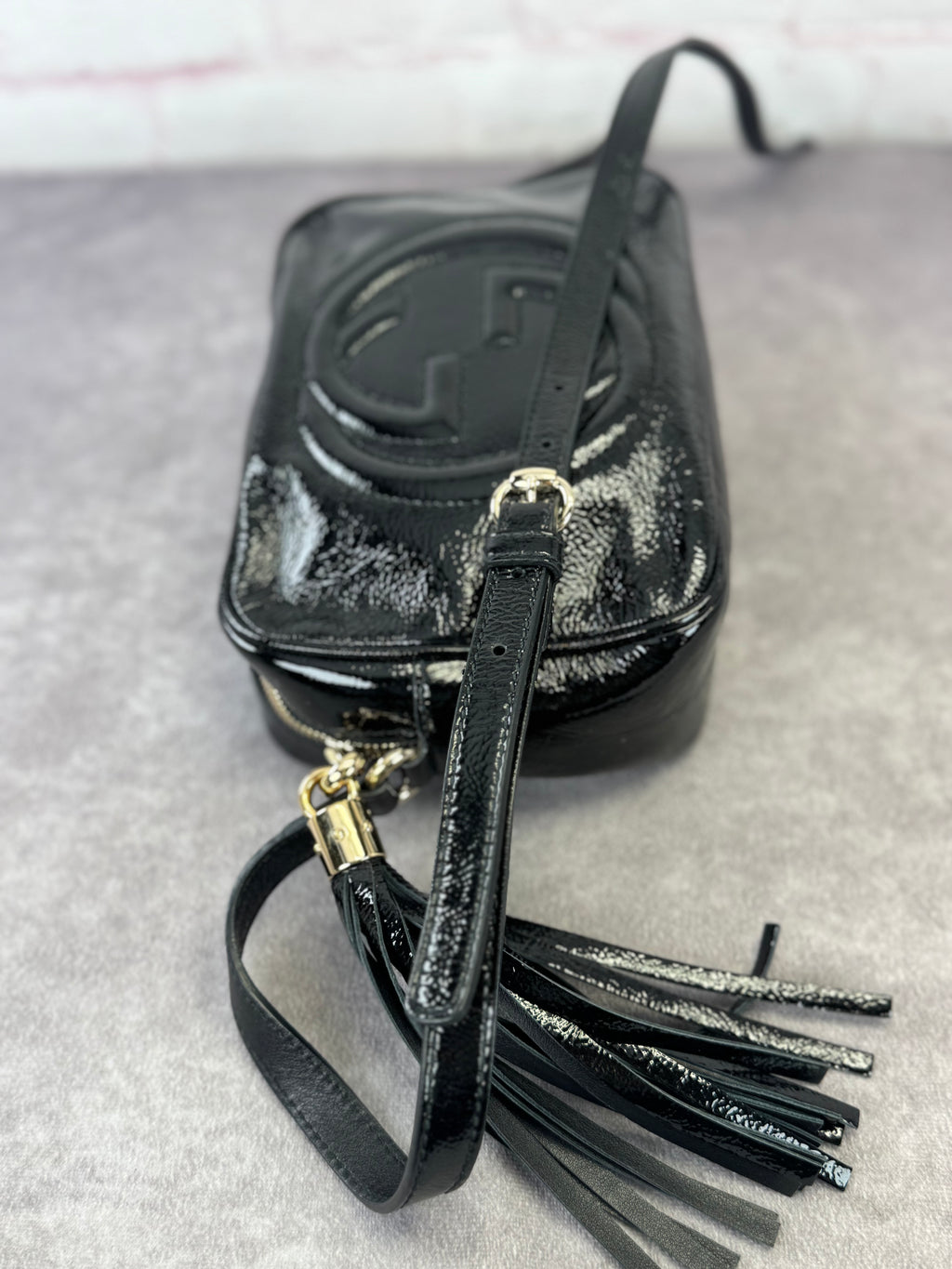 Gucci Patent Black Leather Soho Disco Camera Bag