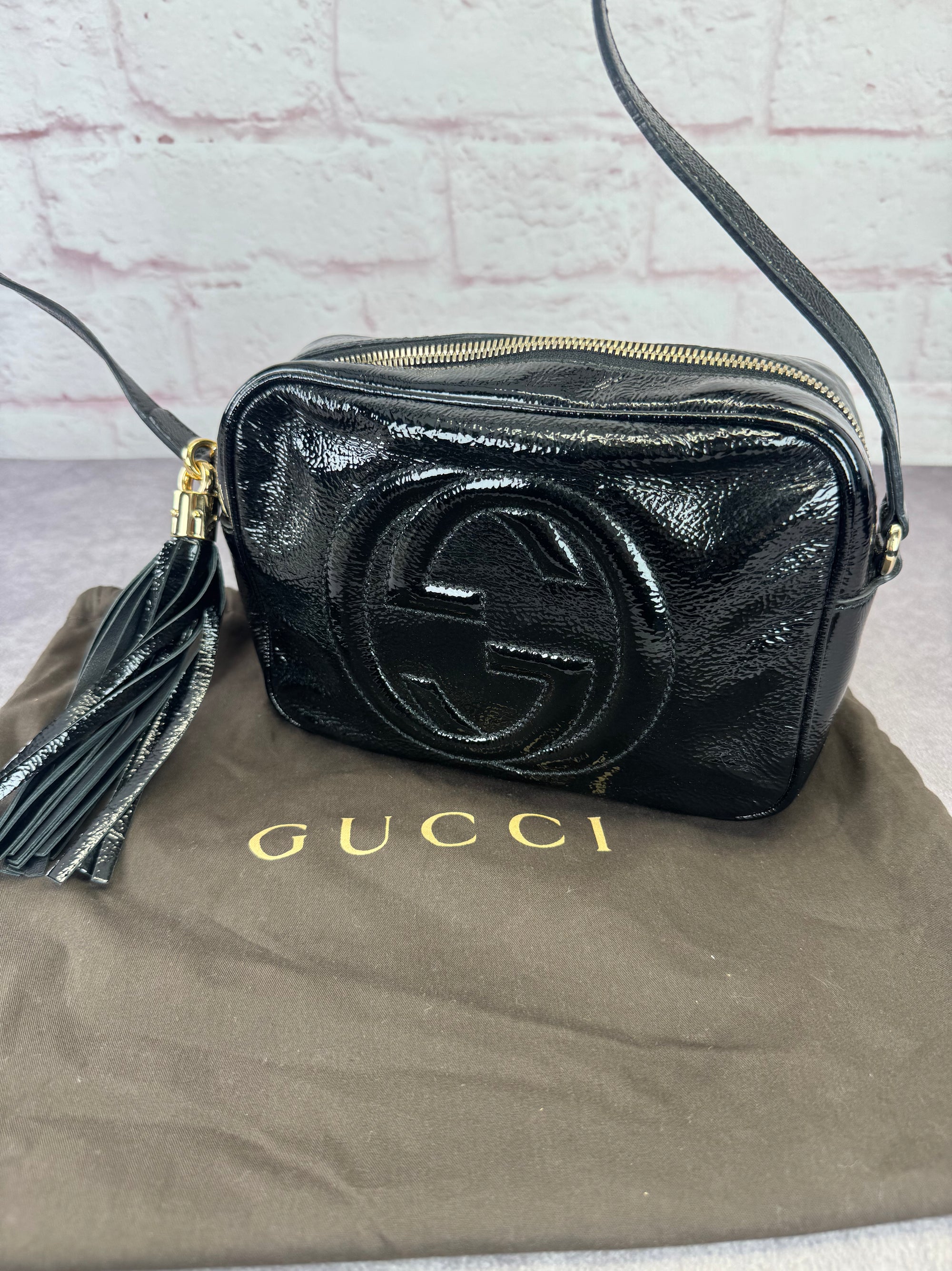 Gucci Patent Black Leather Soho Disco Camera Bag