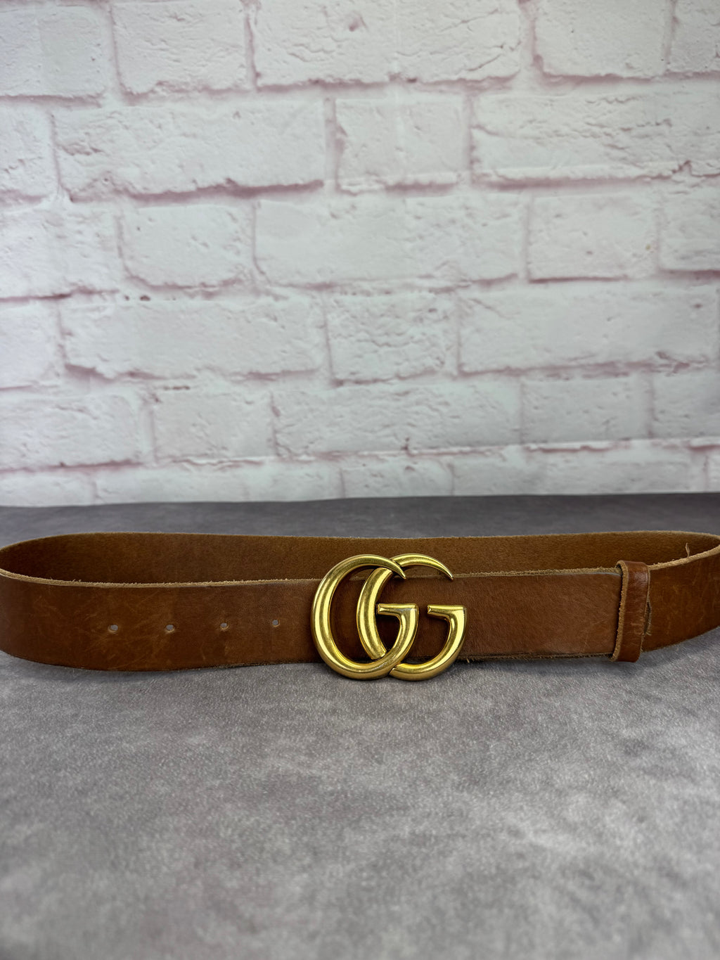 Gucci Distressed Double G Marmont Calfskin Belt 85cm/34"