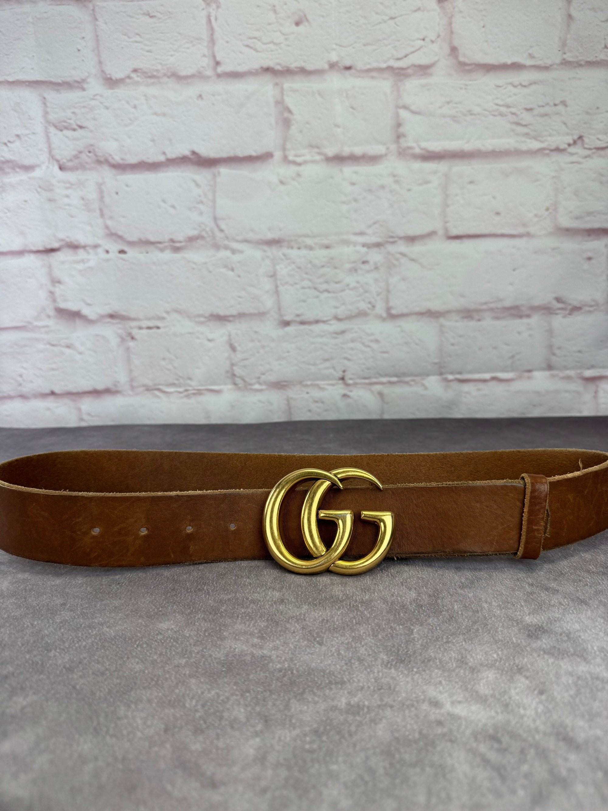 Gucci Distressed Double G Marmont Calfskin Belt 85cm/34"