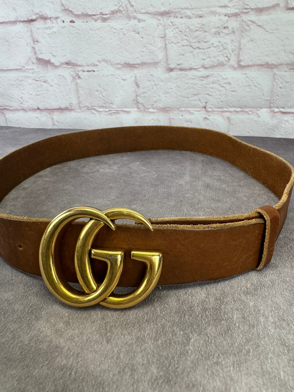 Gucci Distressed Double G Marmont Calfskin Belt 85cm/34"