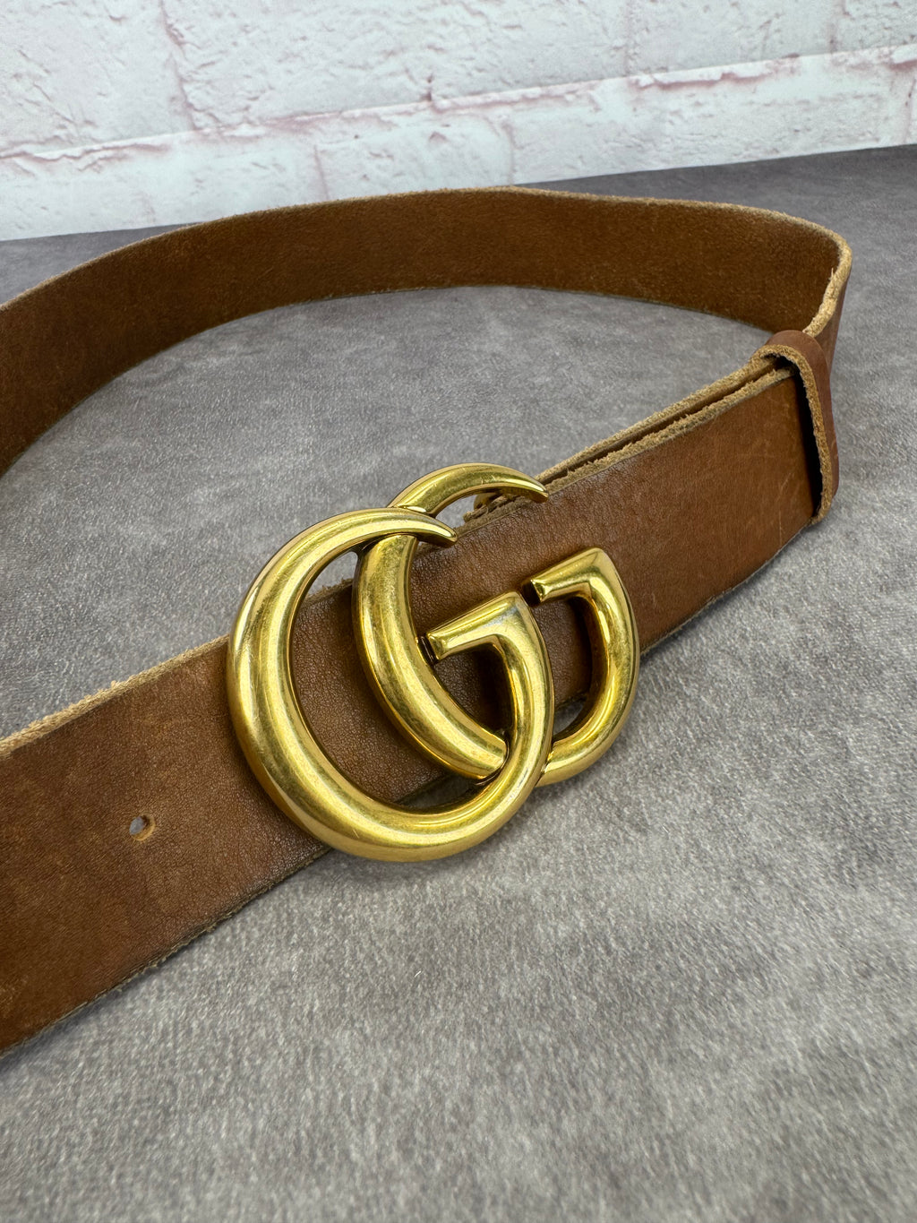 Gucci Distressed Double G Marmont Calfskin Belt 85cm/34"