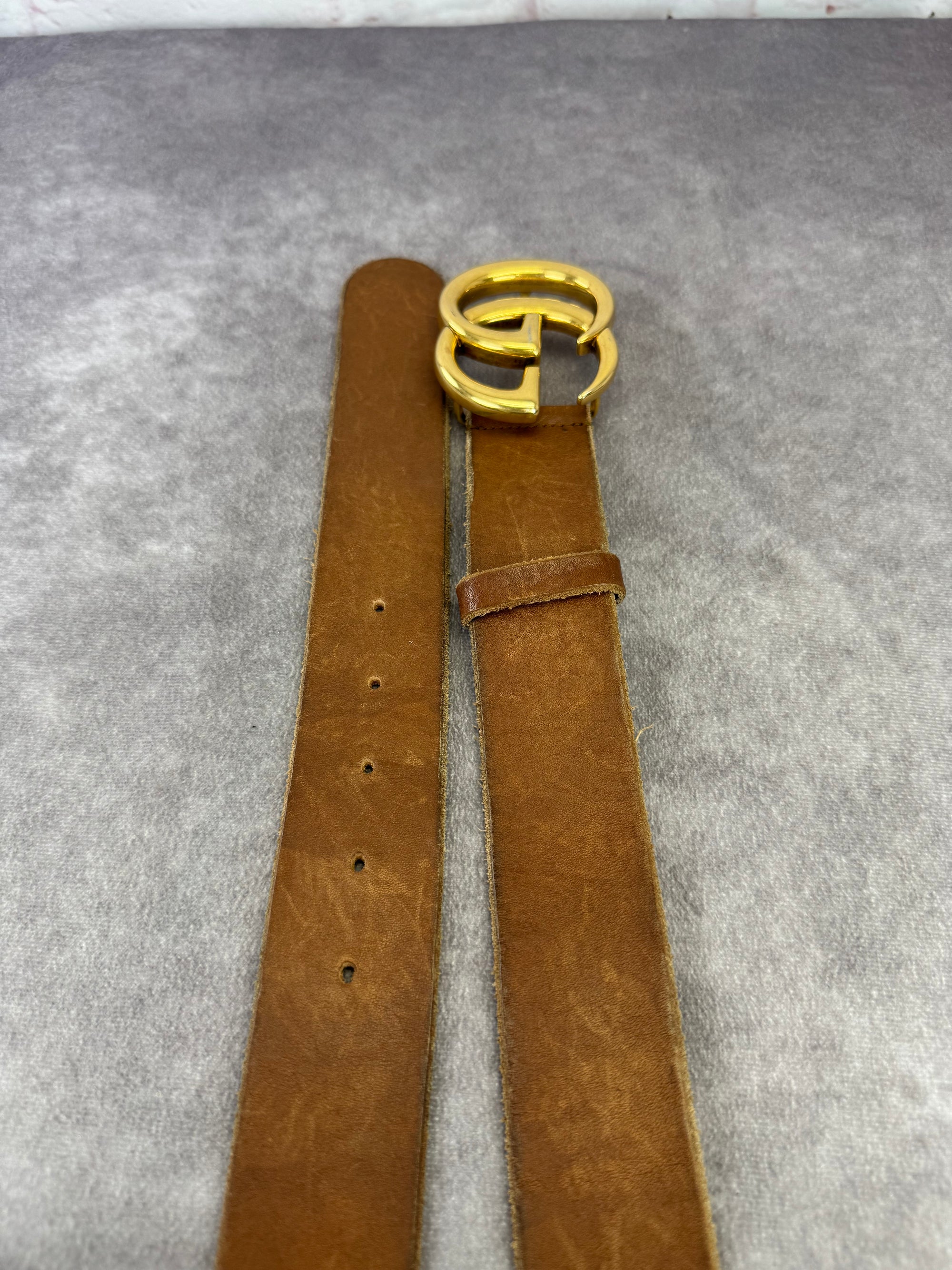 Gucci Distressed Double G Marmont Calfskin Belt 85cm/34"