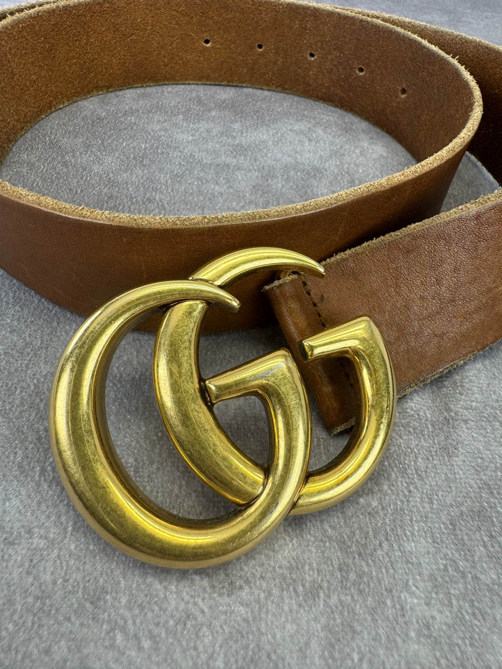 Gucci Distressed Double G Marmont Calfskin Belt 85cm/34"