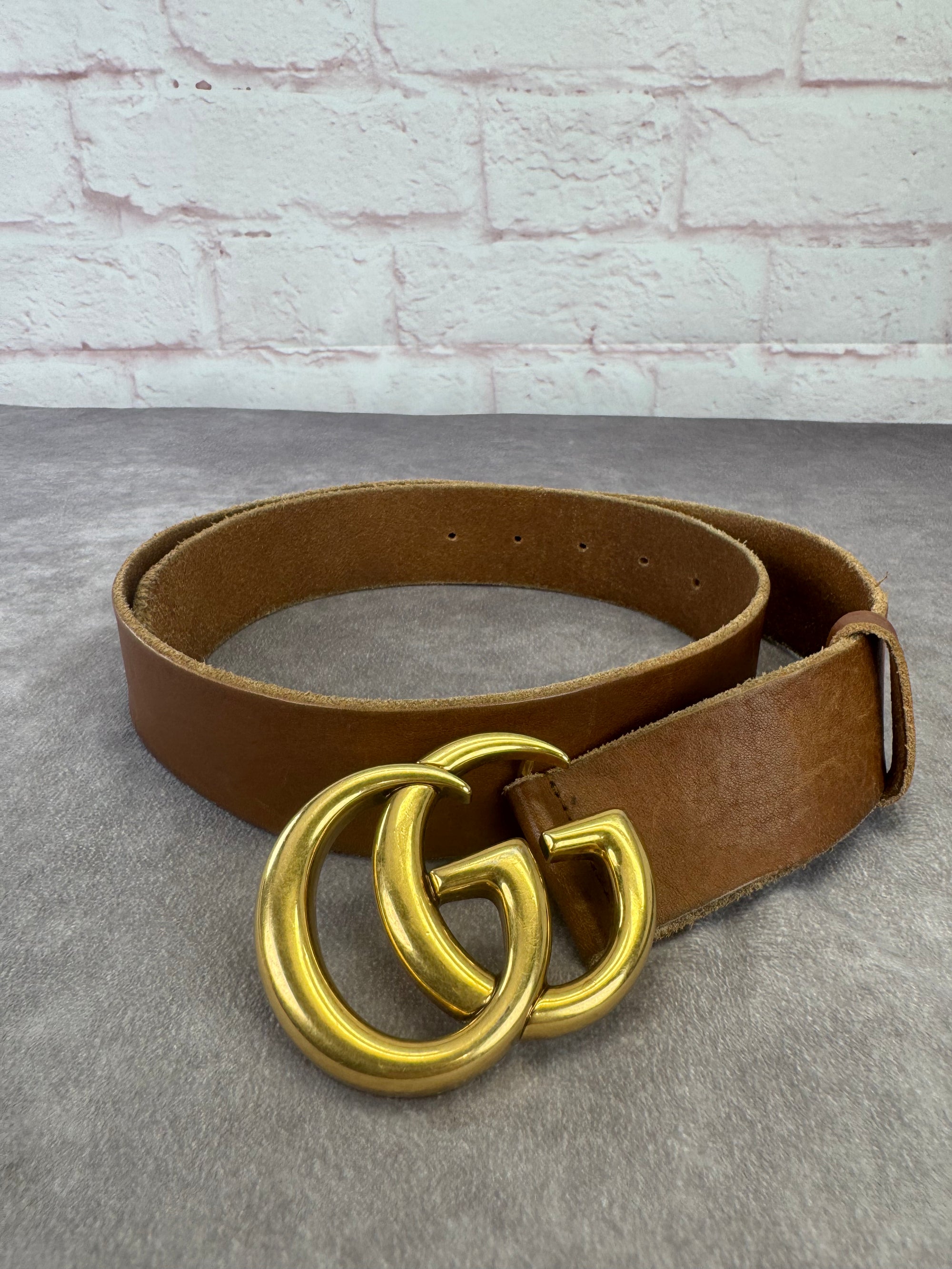 Gucci Distressed Double G Marmont Calfskin Belt 85cm/34"