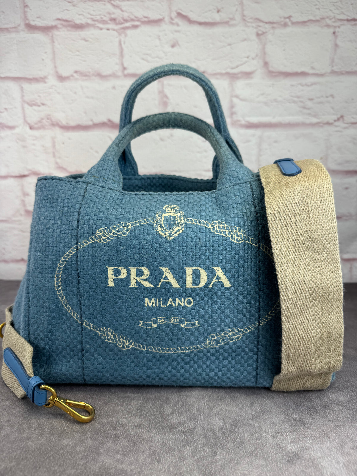 Prada Canapa Denim PM 2-Way Shoulder Bag