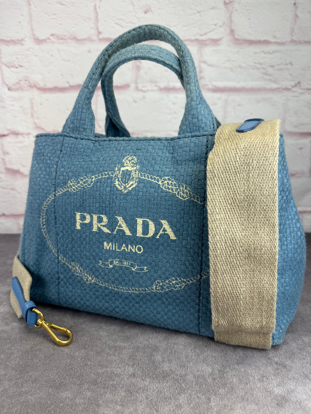 Prada Canapa Denim PM 2-Way Shoulder Bag