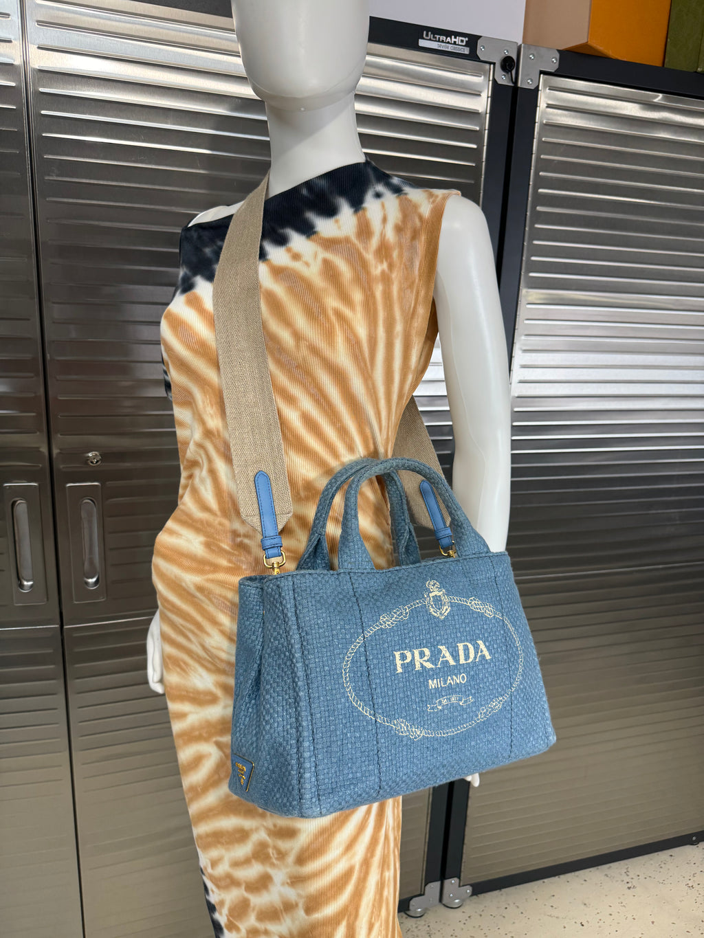 Prada Canapa Denim PM 2-Way Shoulder Bag