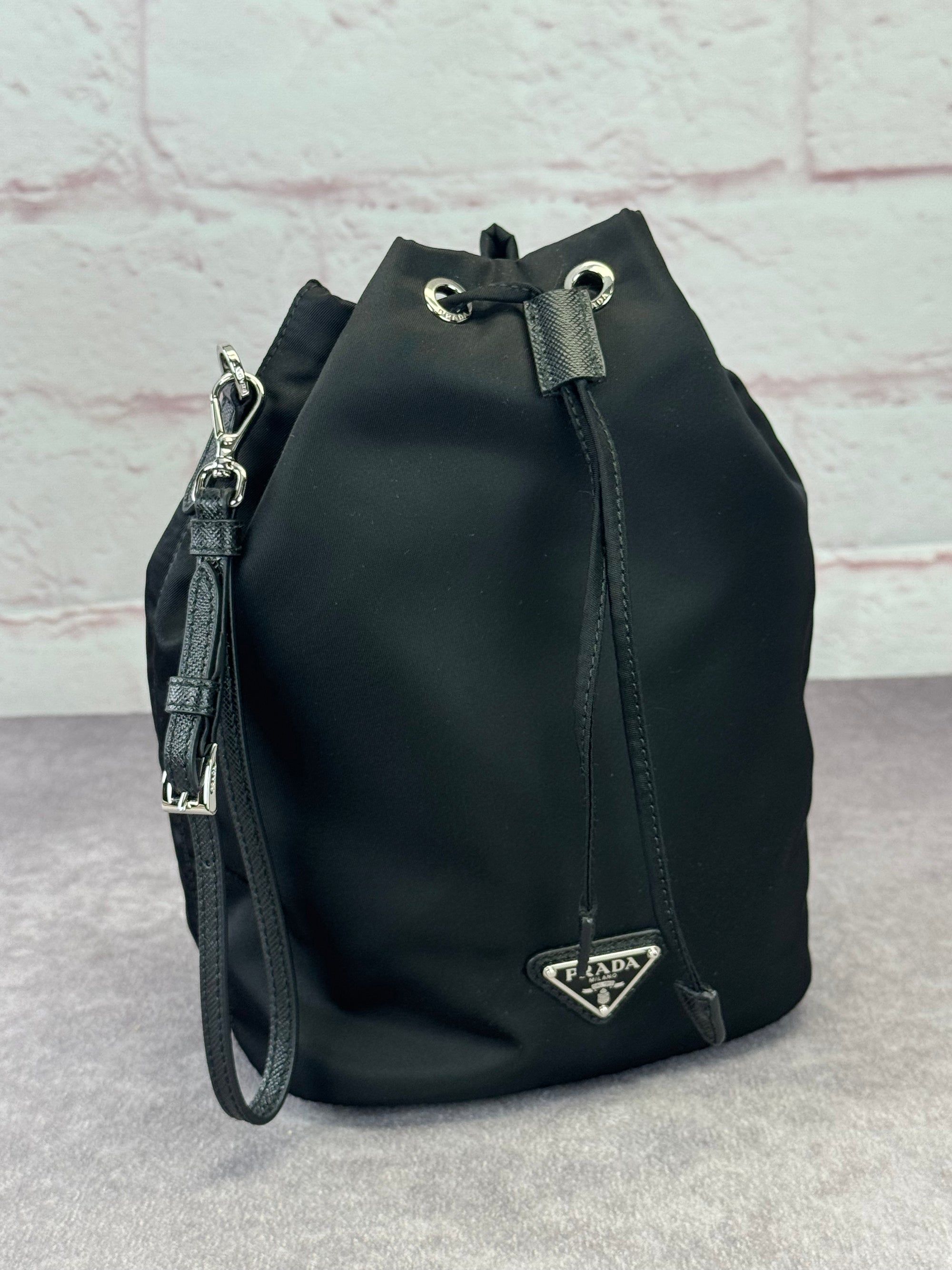 Prada Re-Nylon Saffiano Tessuto Vela Drawstring Pouch Bag