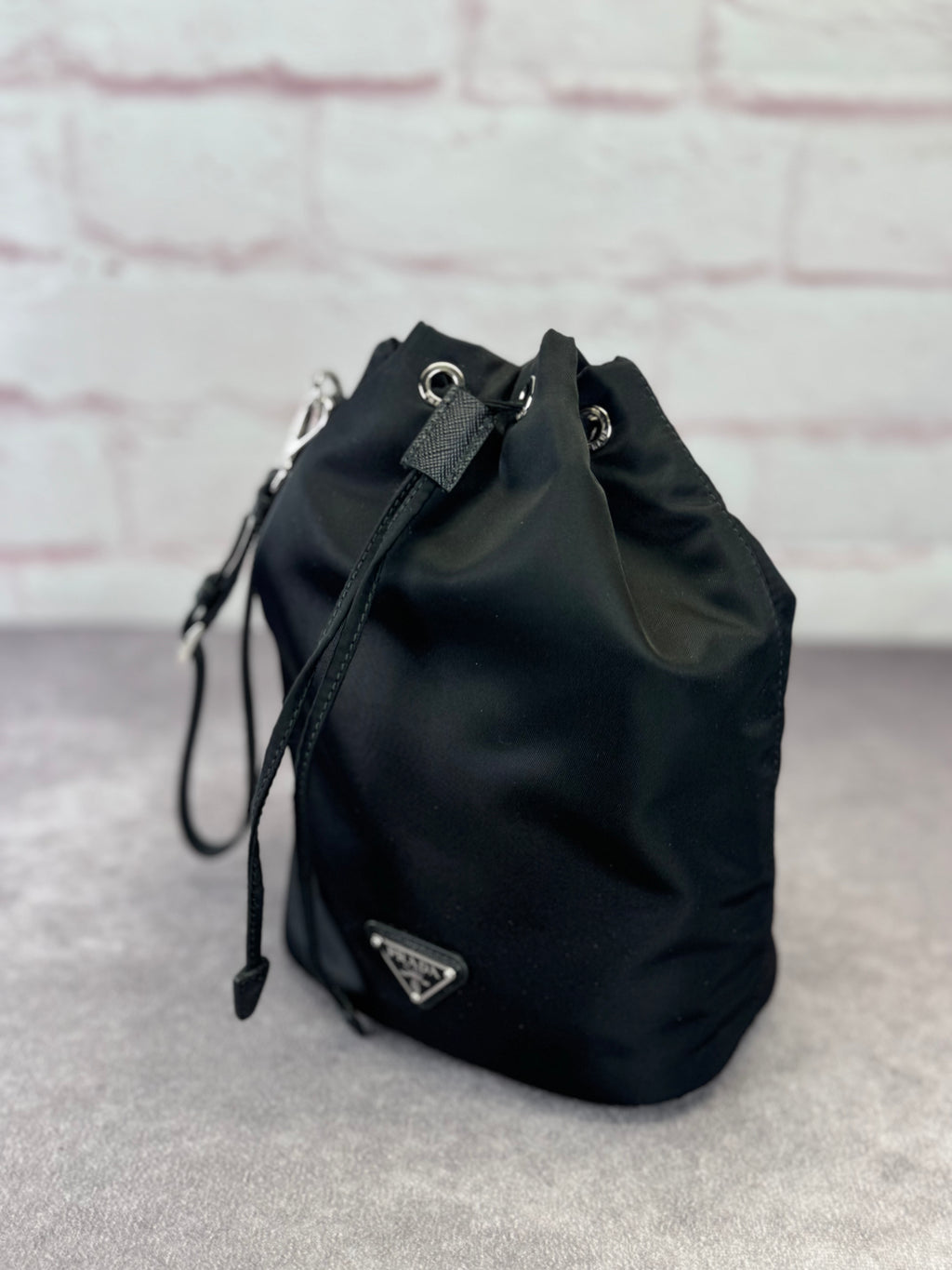 Prada Re-Nylon Saffiano Tessuto Vela Drawstring Pouch Bag