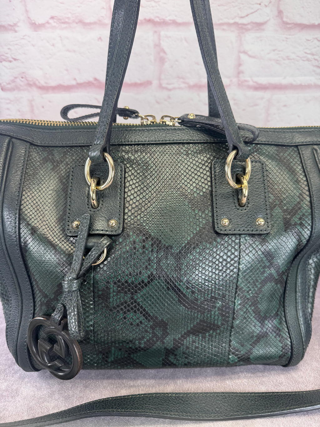 Gucci Teal Python Embossed Charm 2 Way Tote Bag