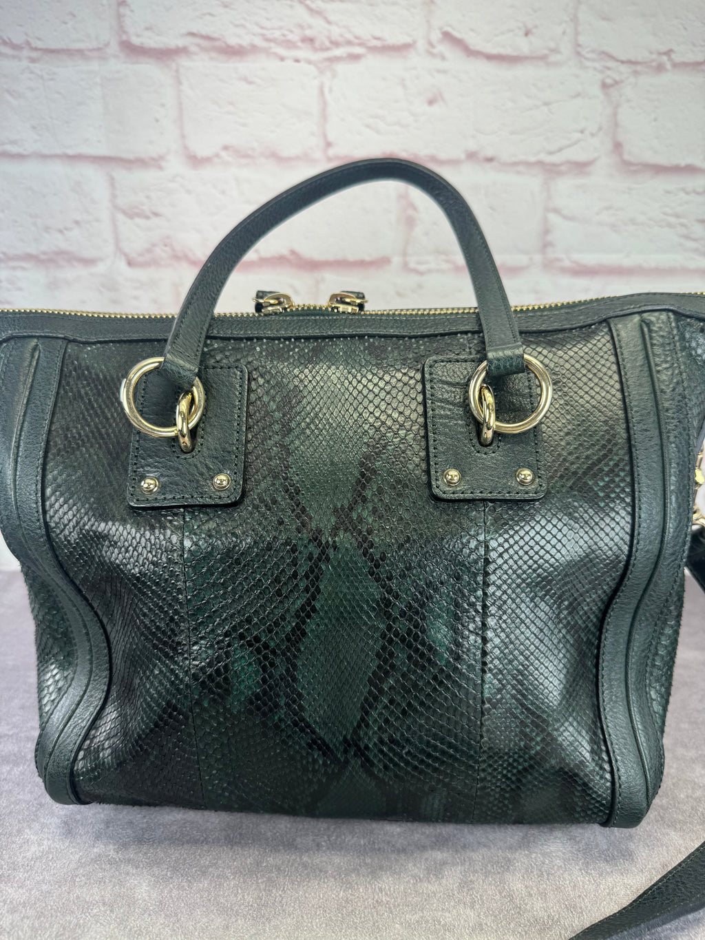 Gucci Teal Python Embossed Charm 2 Way Tote Bag