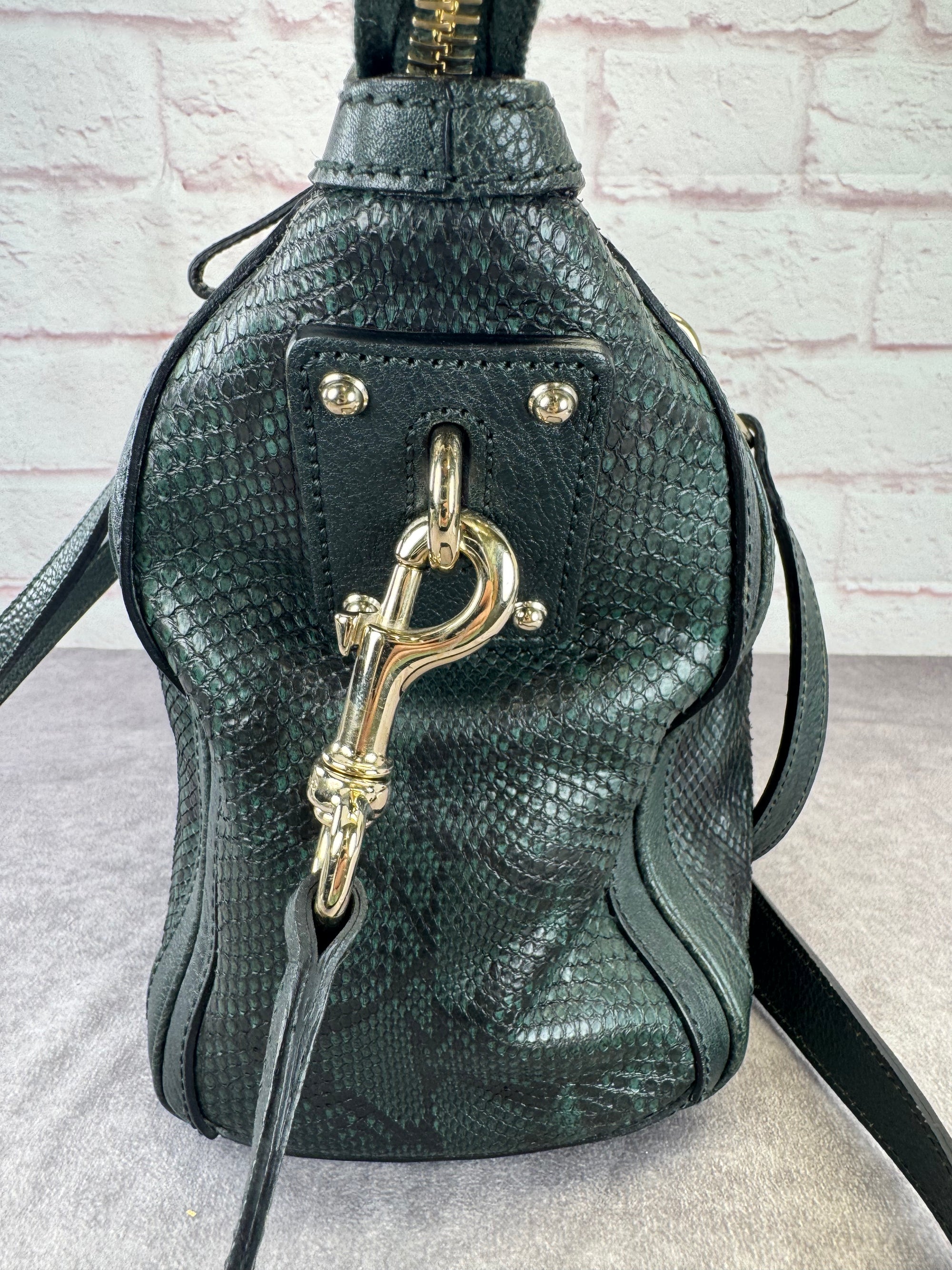 Gucci Teal Python Embossed Charm 2 Way Tote Bag