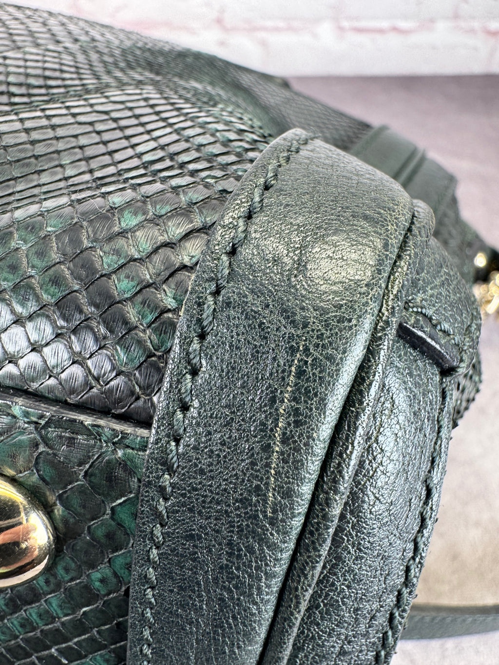 Gucci Teal Python Embossed Charm 2 Way Tote Bag