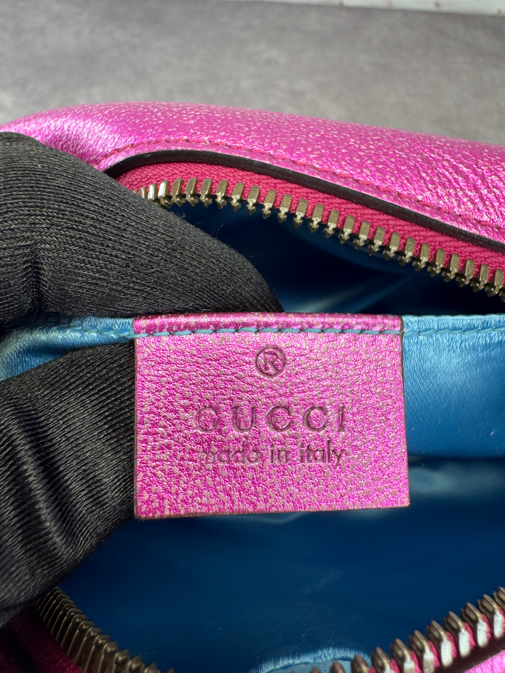 Gucci Marmont Matelasse Chevron Quilted Nappa Laminated Camera Bag