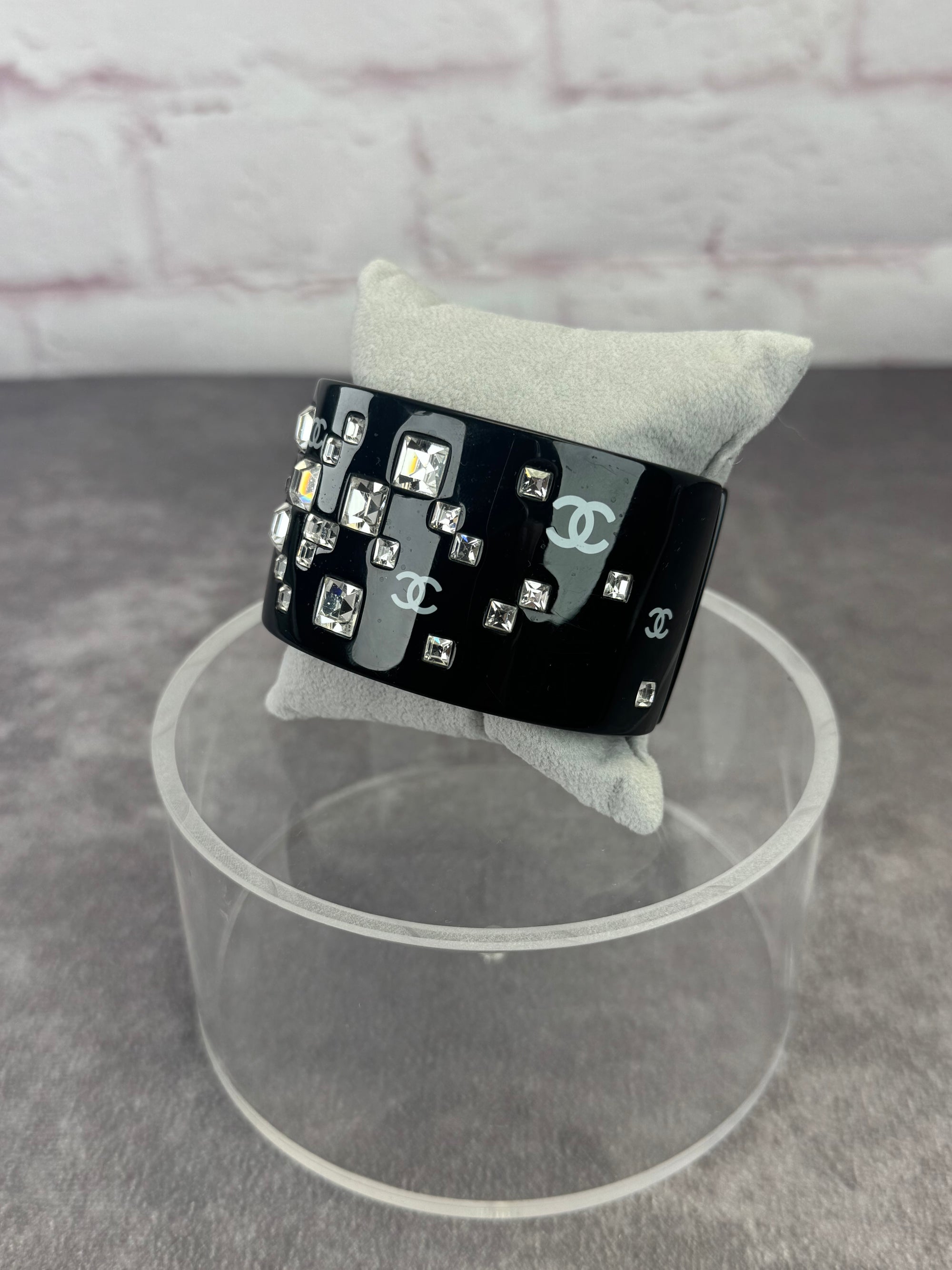 Chanel Crystallized Wide Black Resin Bangle