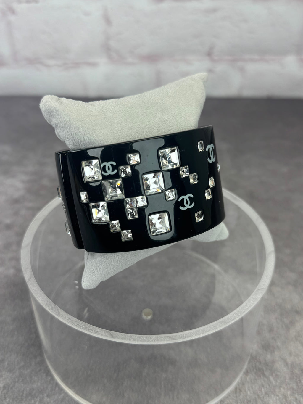 Chanel Crystallized Wide Black Resin Bangle