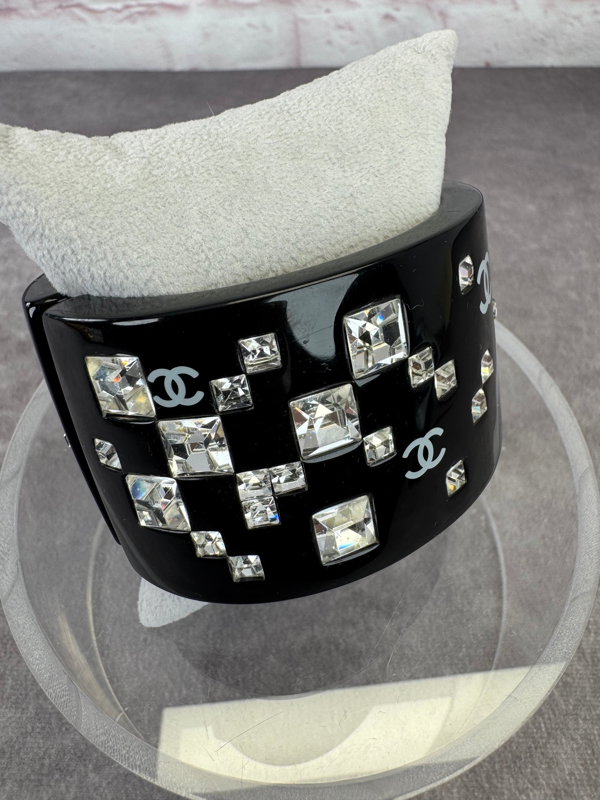 Chanel Crystallized Wide Black Resin Bangle