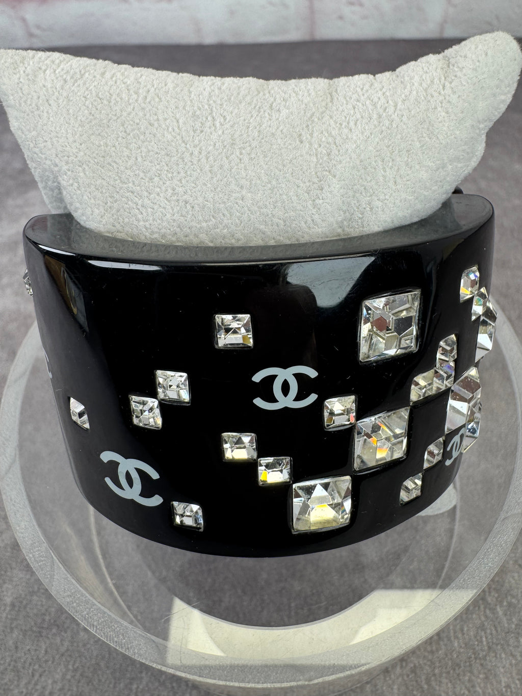 Chanel Crystallized Wide Black Resin Bangle