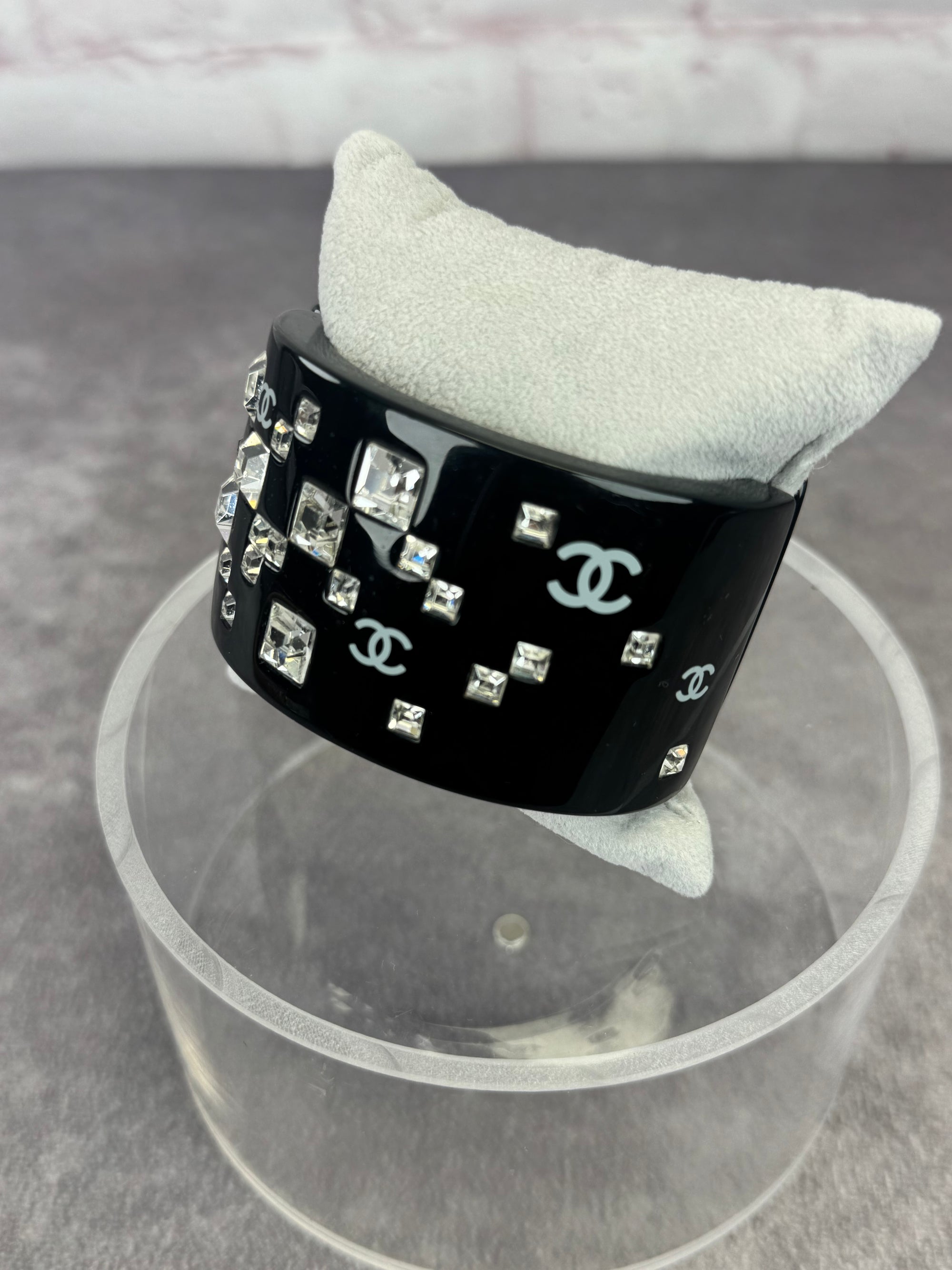 Chanel Crystallized Wide Black Resin Bangle