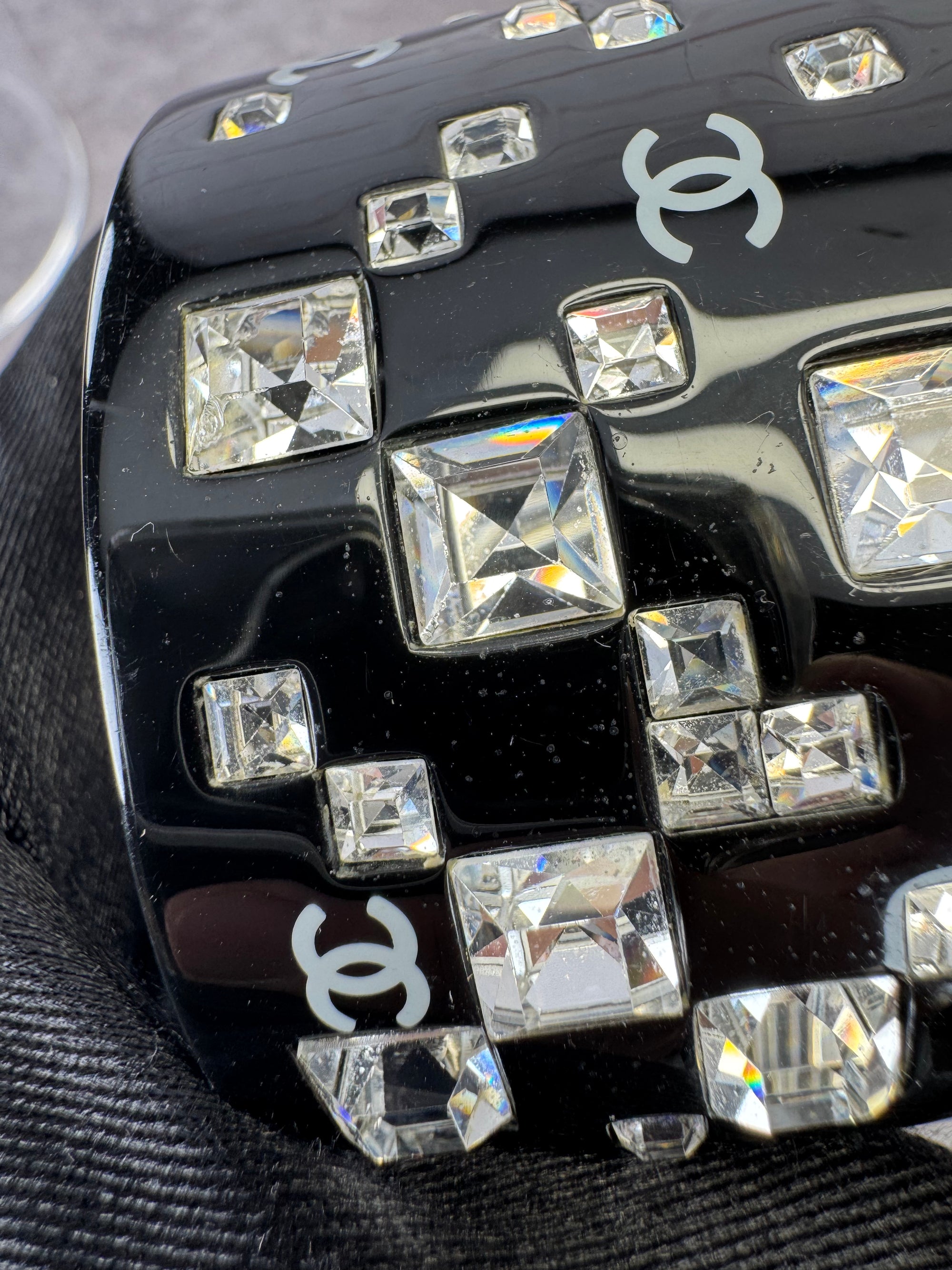 Chanel Crystallized Wide Black Resin Bangle