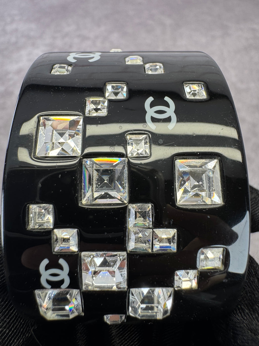 Chanel Crystallized Wide Black Resin Bangle