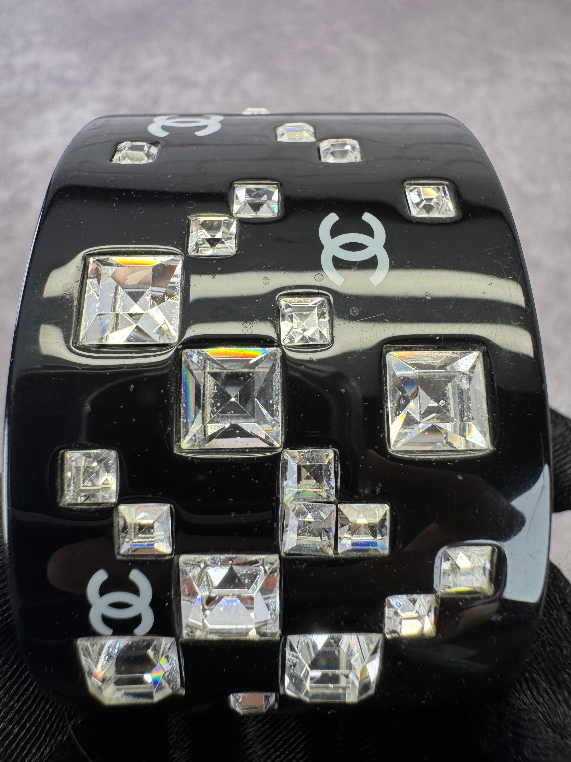 Chanel Crystallized Wide Black Resin Bangle