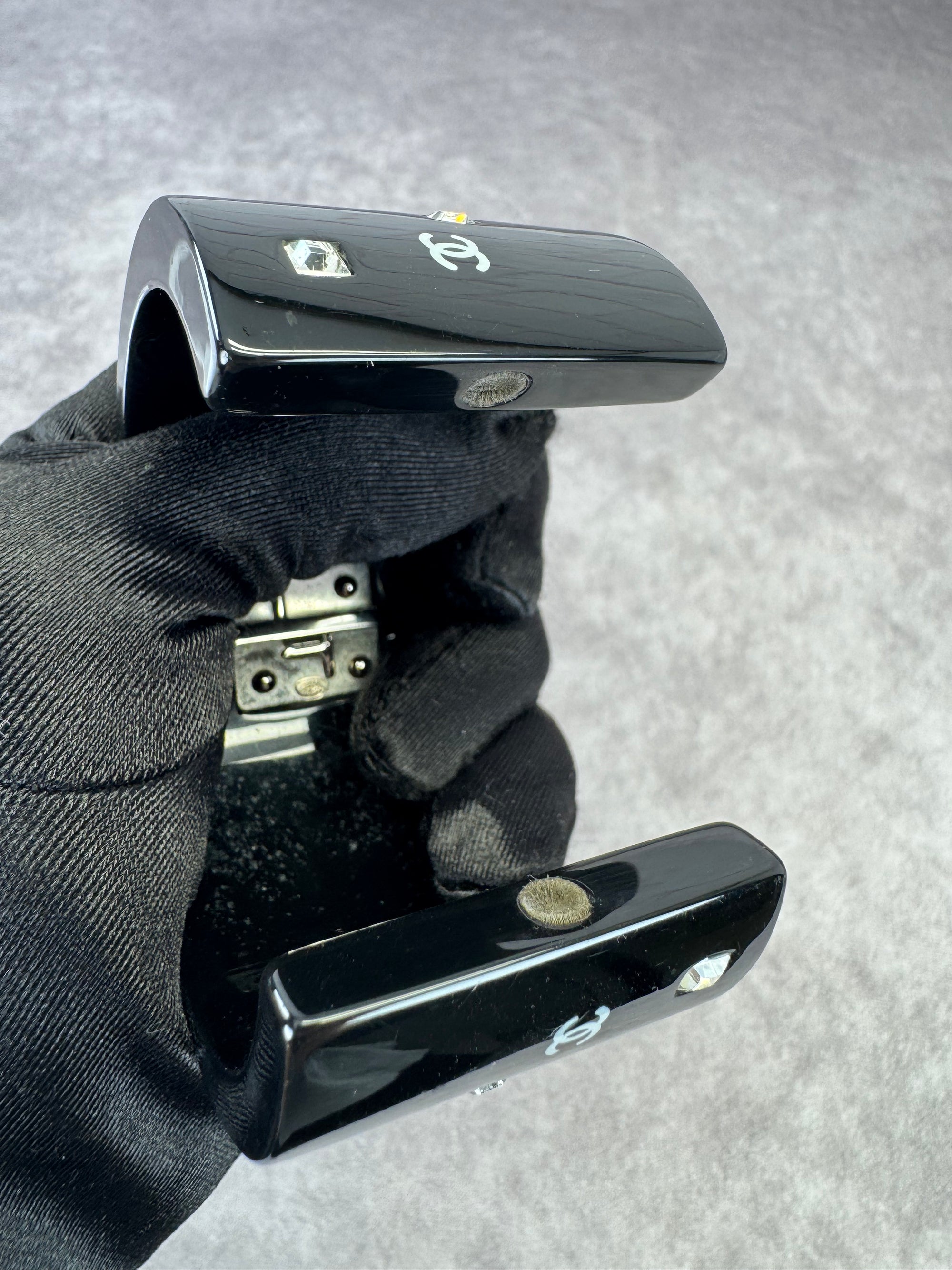 Chanel Crystallized Wide Black Resin Bangle