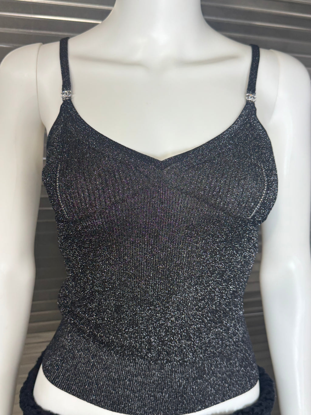 Chanel CC Crystal Logo Black Shimmery Camisole Tank FR 40