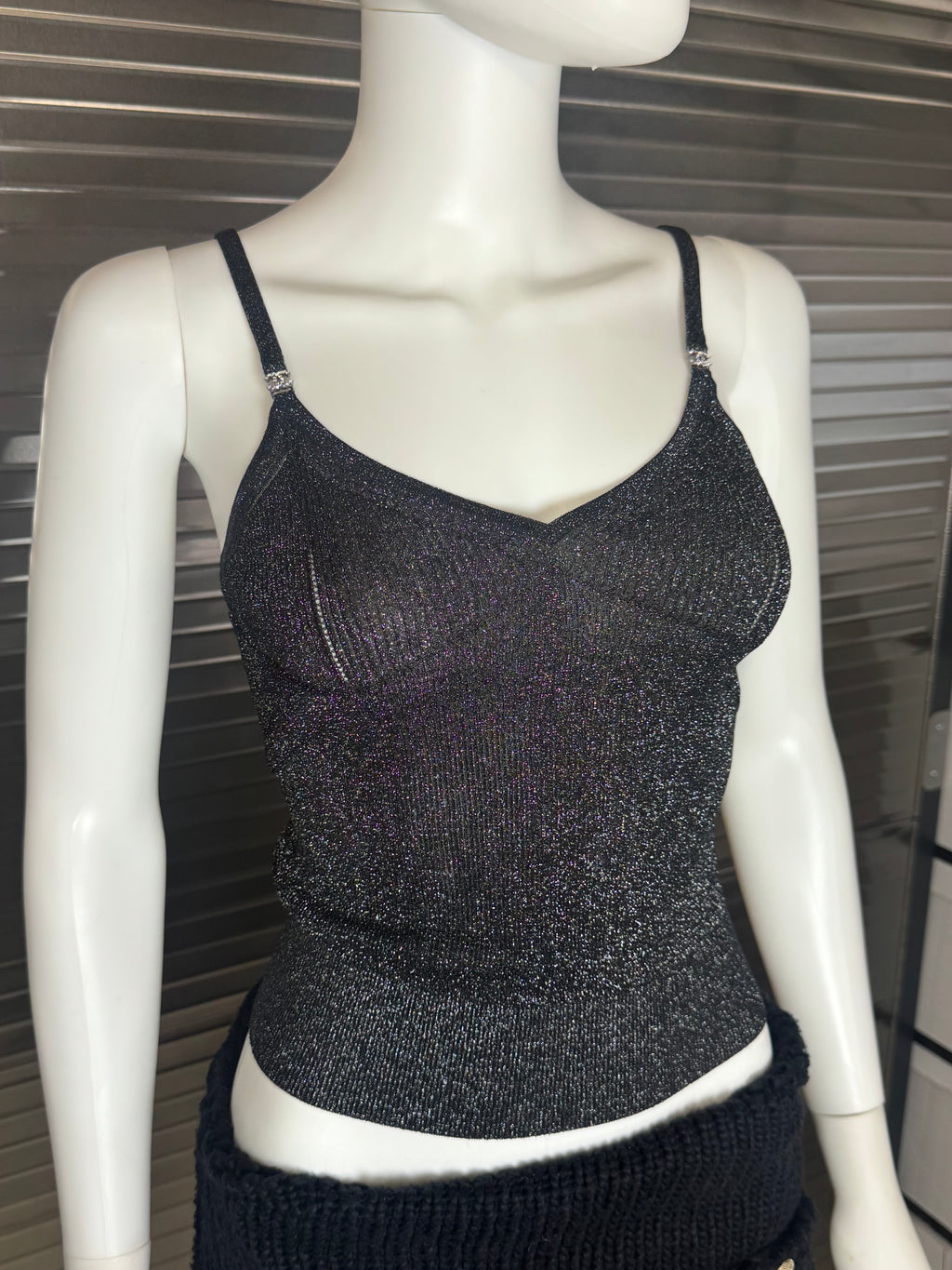 Chanel CC Crystal Logo Black Shimmery Camisole Tank FR 40