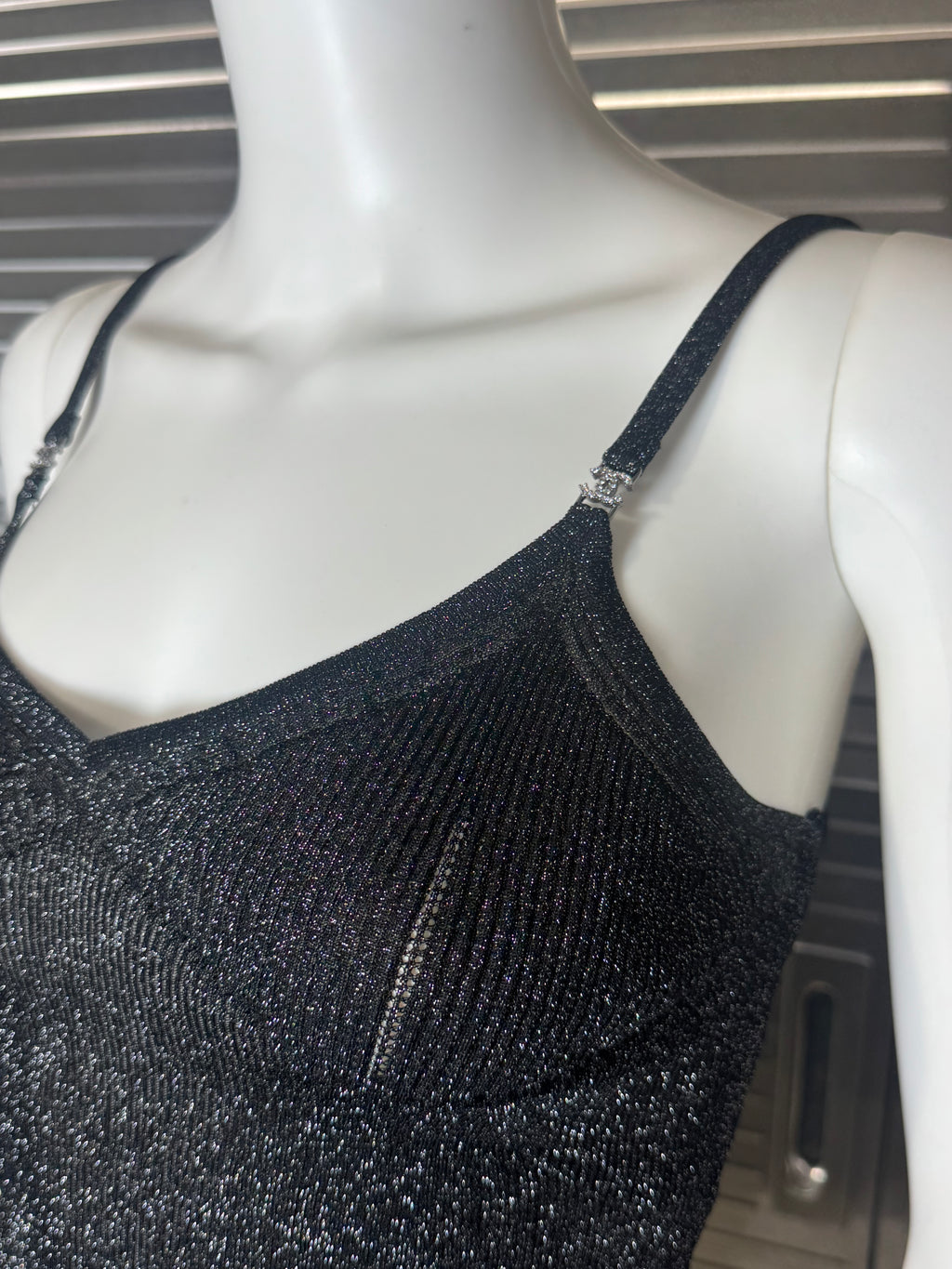 Chanel CC Crystal Logo Black Shimmery Camisole Tank FR 40