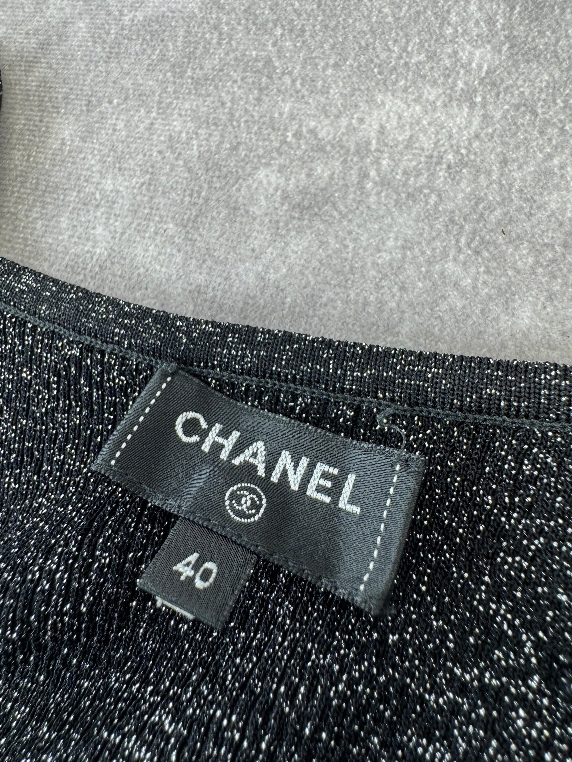 Chanel CC Crystal Logo Black Shimmery Camisole Tank FR 40