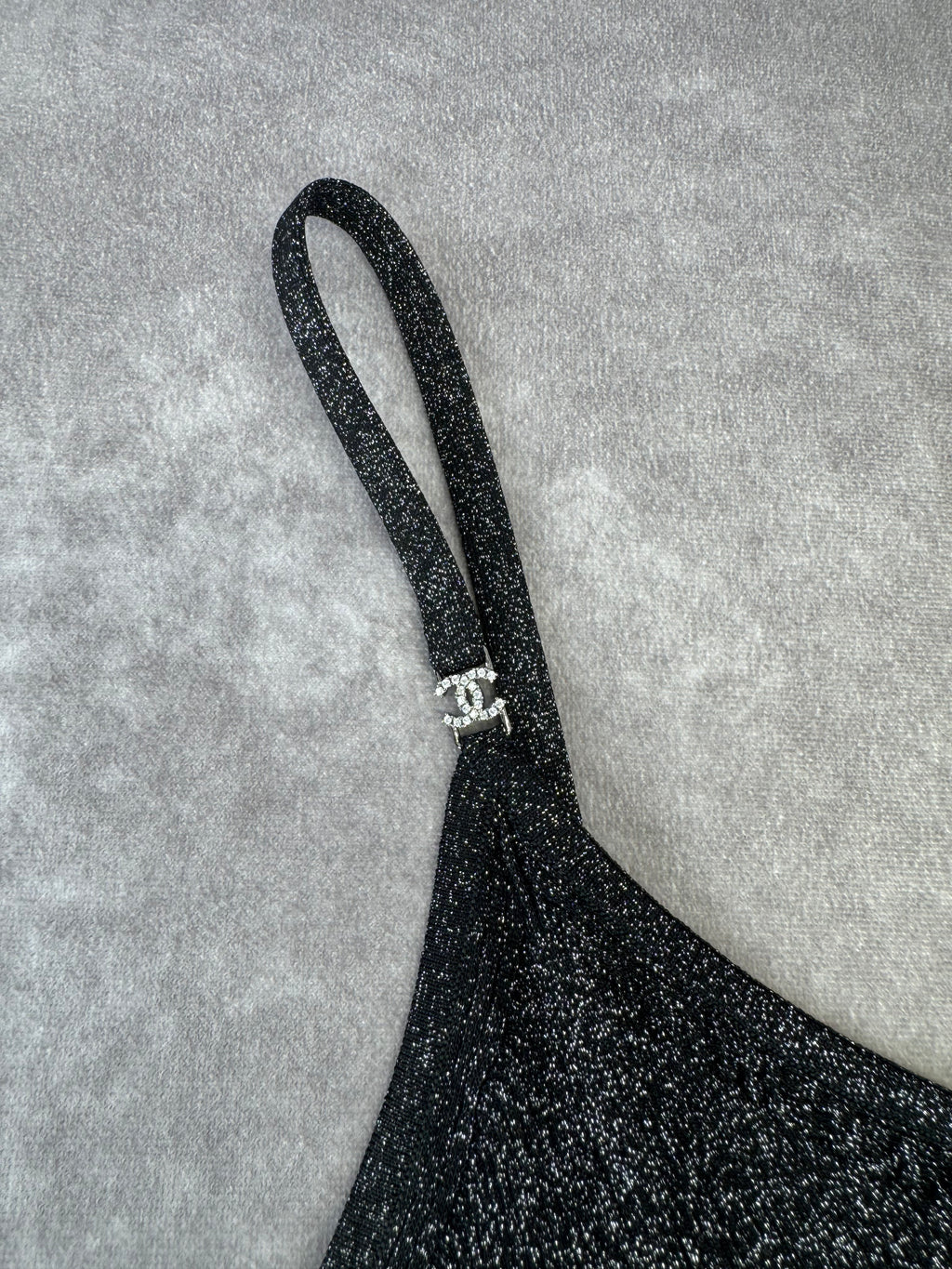 Chanel CC Crystal Logo Black Shimmery Camisole Tank FR 40