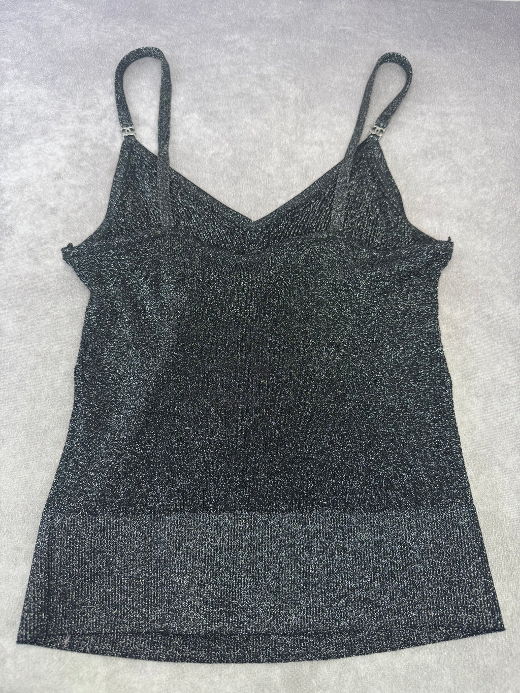 Chanel CC Crystal Logo Black Shimmery Camisole Tank FR 40