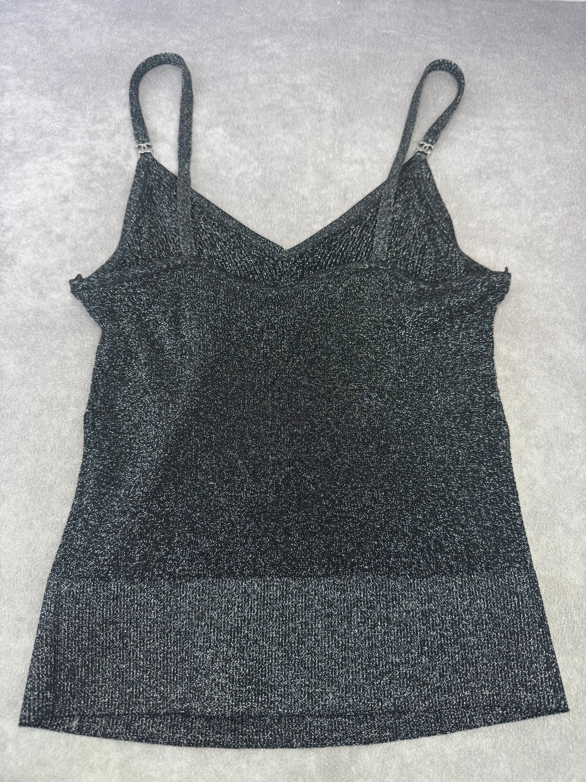 Chanel CC Crystal Logo Black Shimmery Camisole Tank FR 40