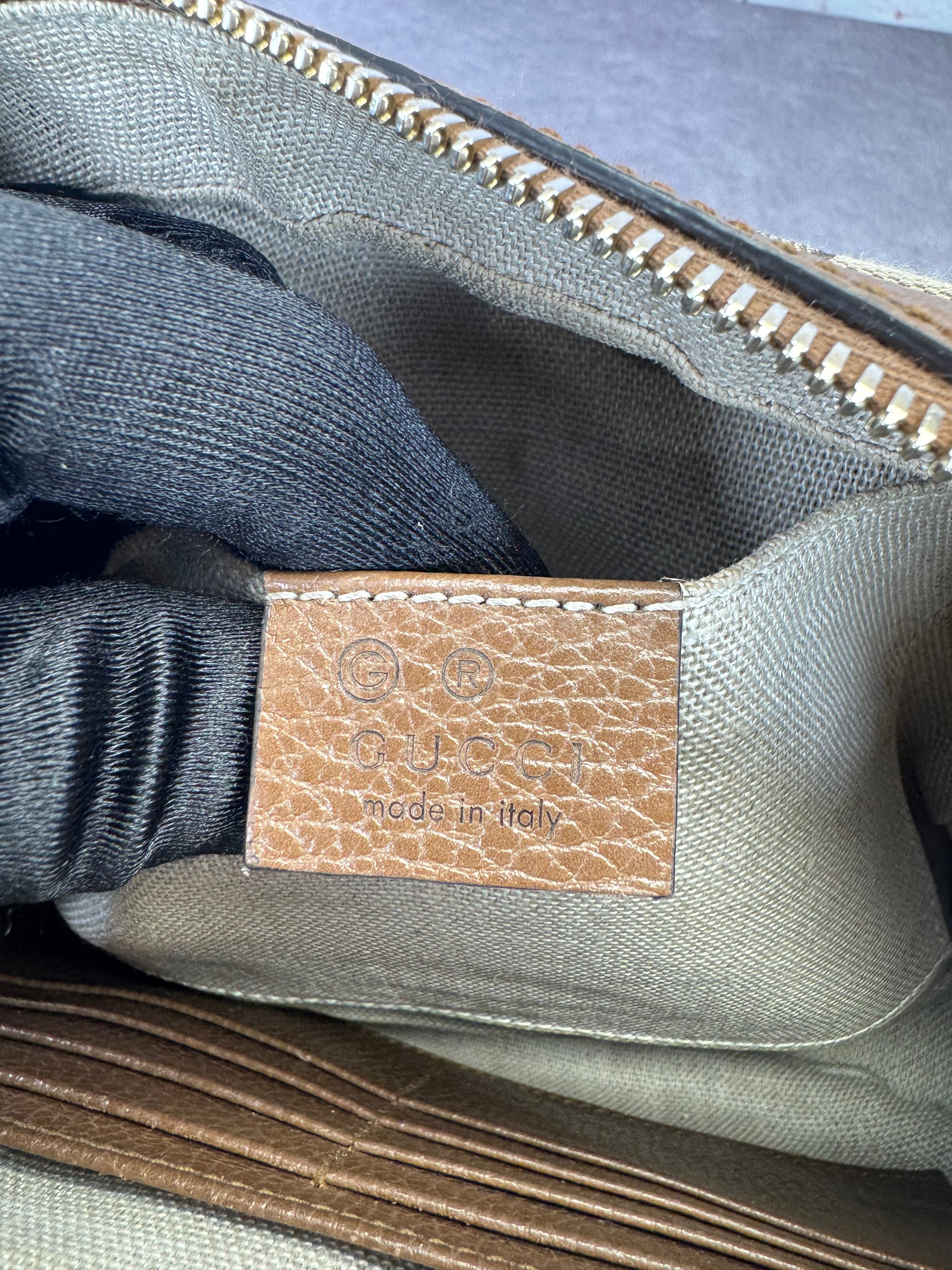 Gucci Khaki Monogram Bree Beige Tabacco Crossbody Bag