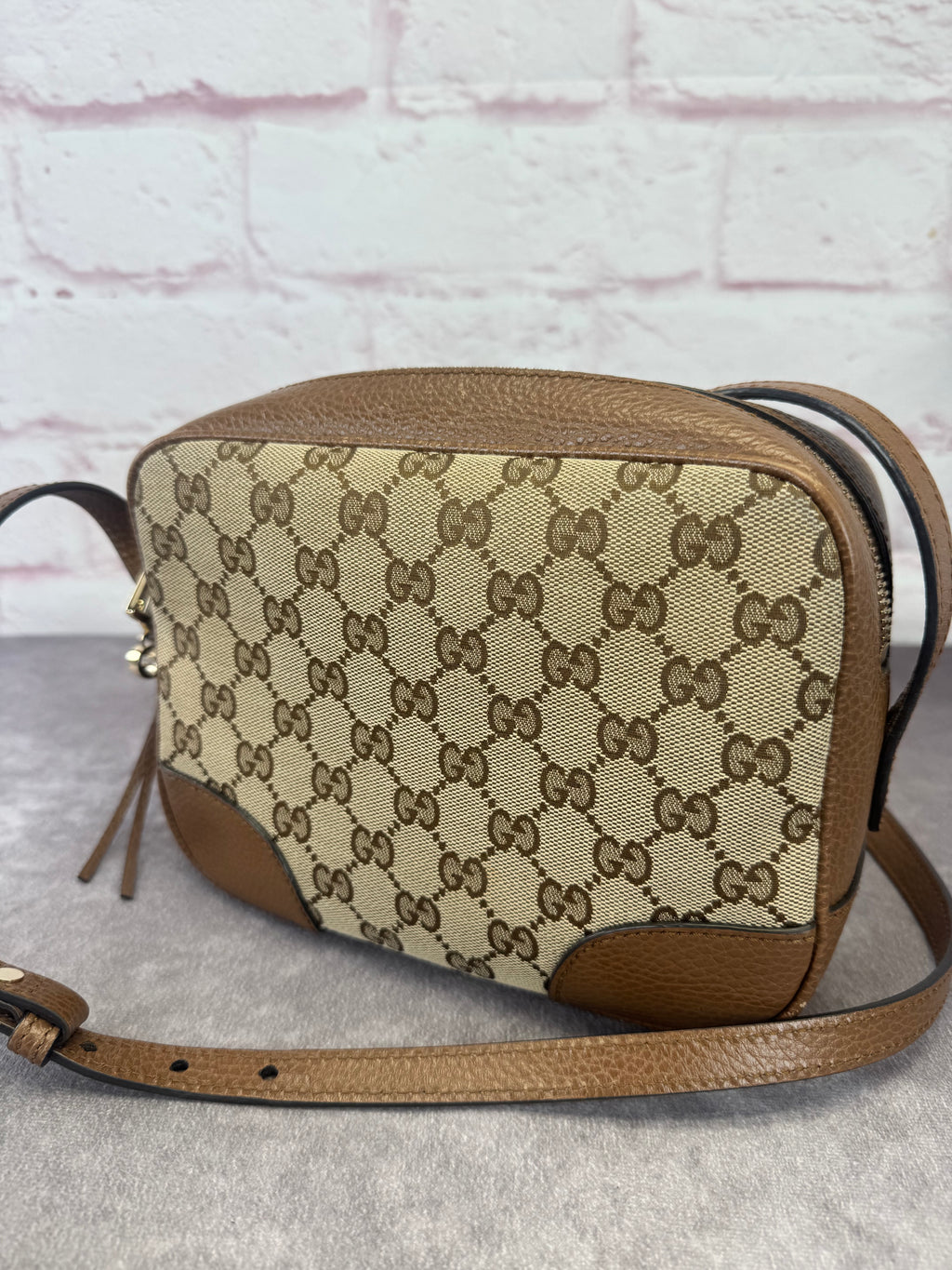 Gucci Khaki Monogram Bree Beige Tabacco Crossbody Bag