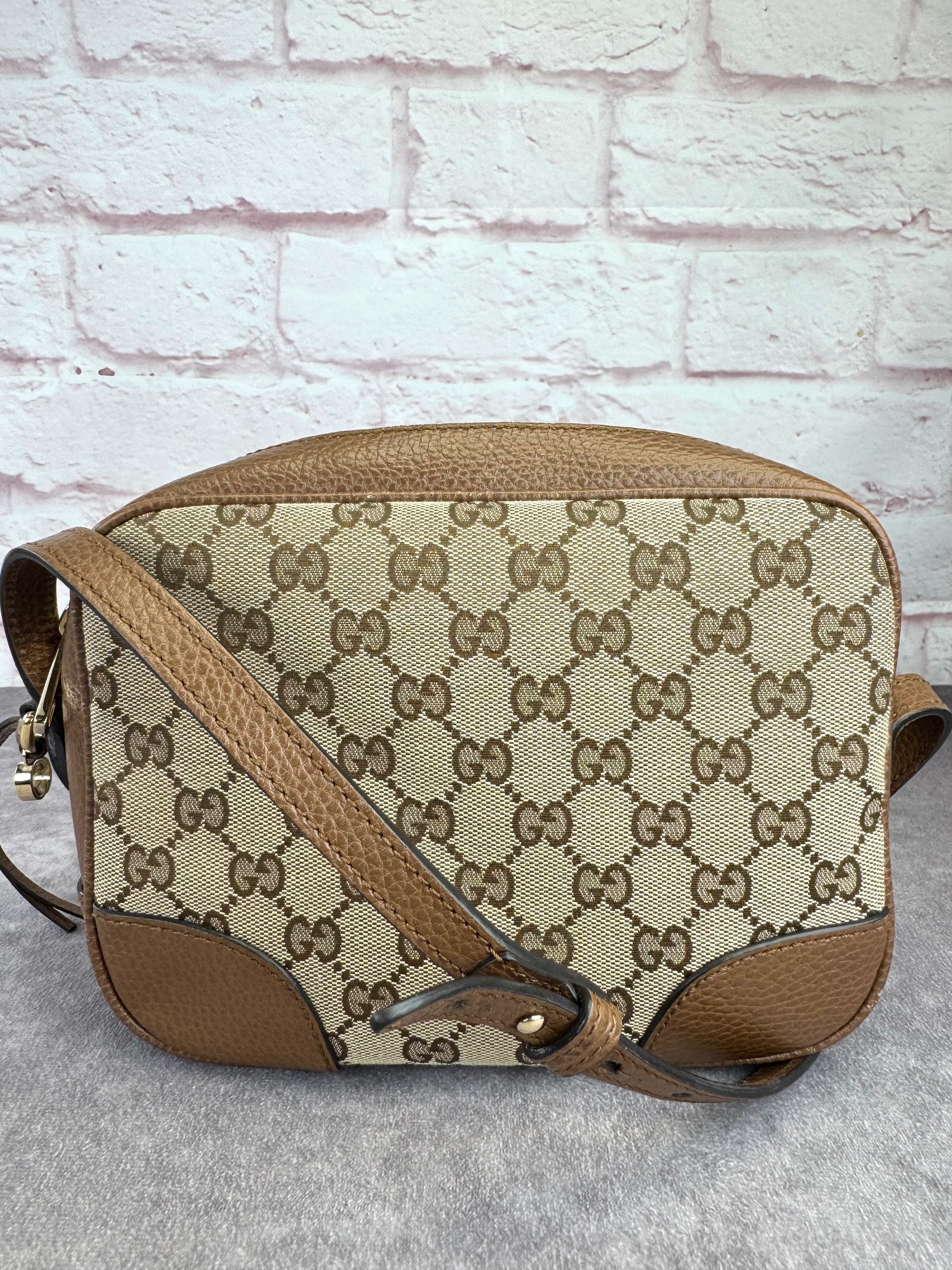 Gucci Khaki Monogram Bree Beige Tabacco Crossbody Bag
