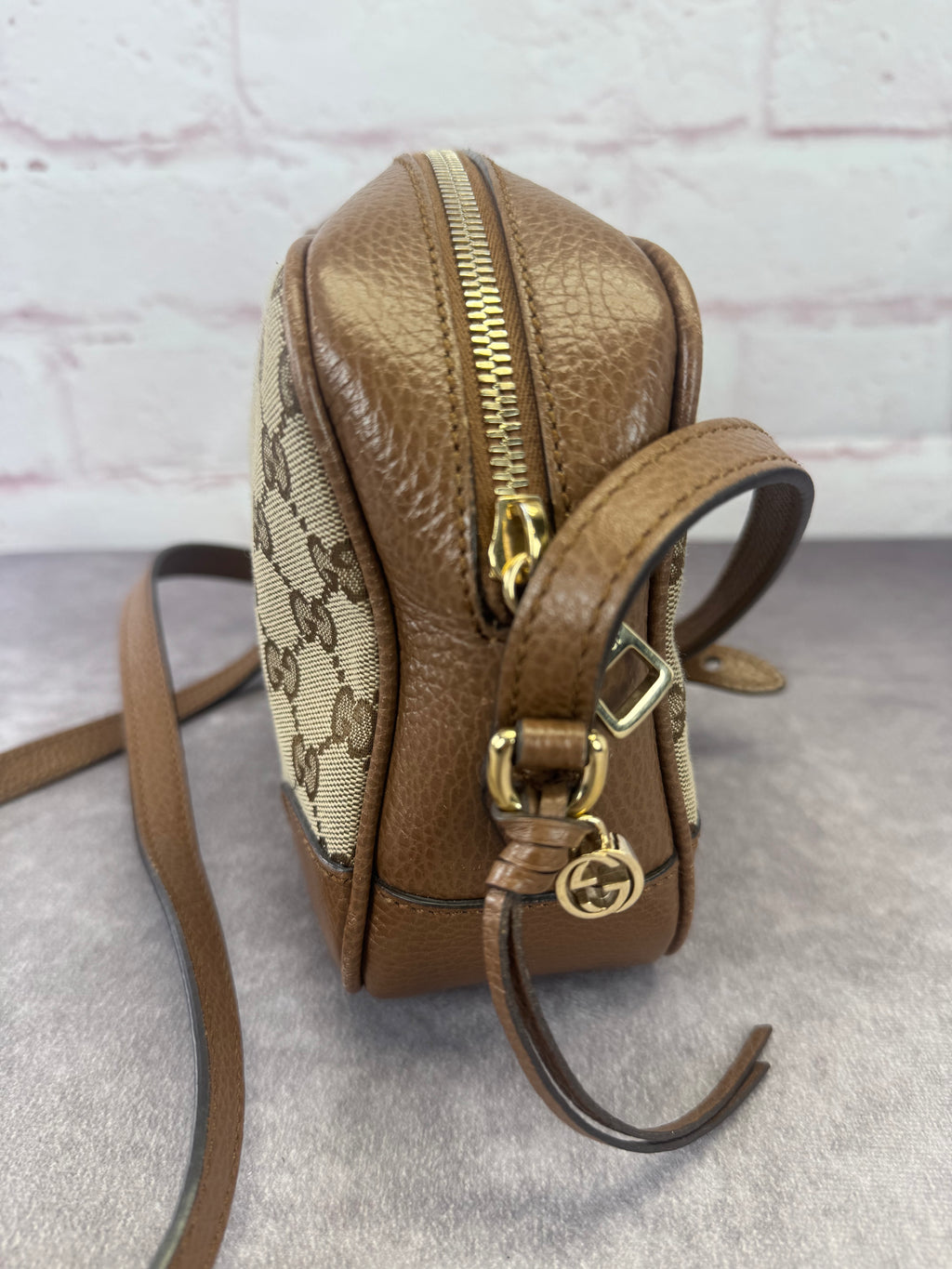 Gucci Khaki Monogram Bree Beige Tabacco Crossbody Bag