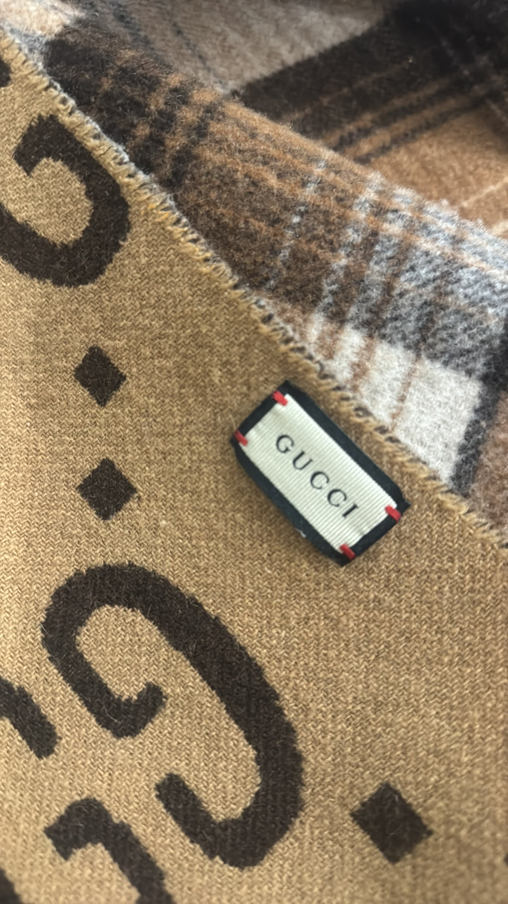 Gucci Jumbo GG Tan Brown Wool Reversible Poncho