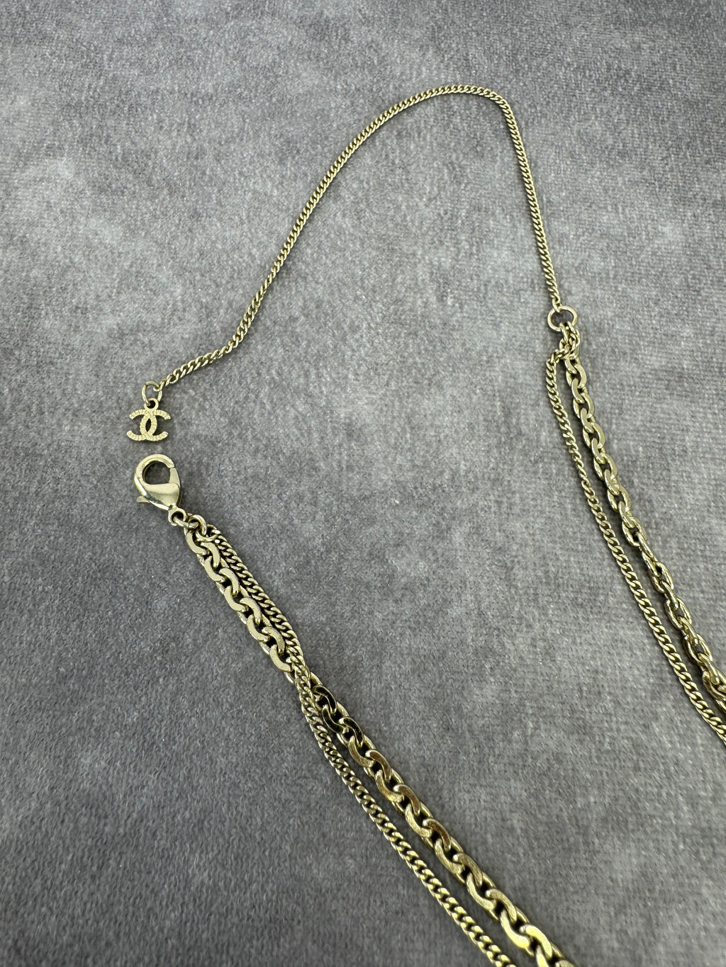 Chanel 21P Metal Double Layer Embossed Pendant CC Necklace